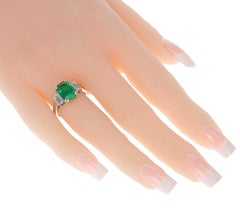 2.40 Ct. AGL Colombian Rectangular-Cut Emerald Engagement Ring with Diamonds