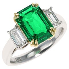 Vintage 2.40 Ct. AGL Colombian Rectangular-Cut Emerald Engagement Ring with Diamonds