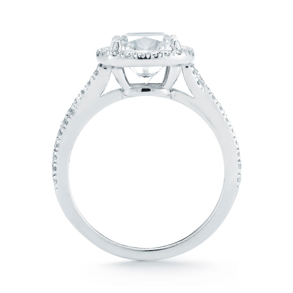 Contemporary 2.40 Carat Conflict Free Cushion Cut GIA Certified Diamond and Platinum Halo