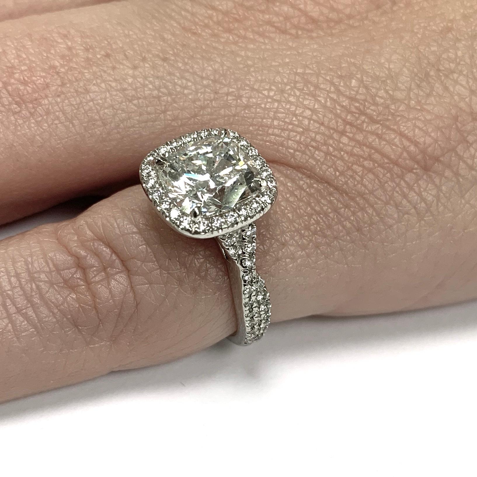 2.40 Carat Conflict Free Cushion Cut GIA Certified Diamond and Platinum Halo In New Condition In New York, NY