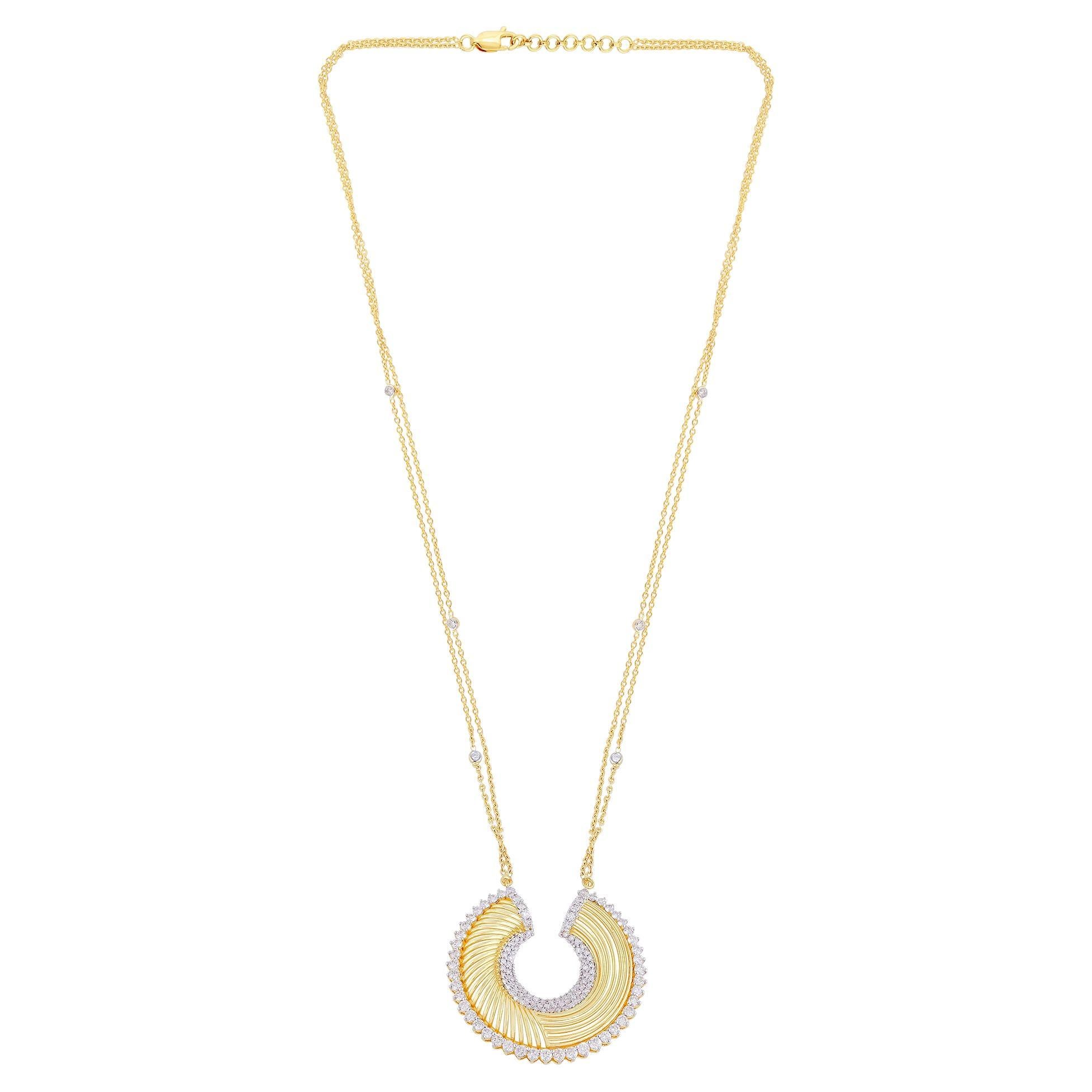 2.40 Ct SI/HI Diamond Pave Horseshoe Charm Pendant Necklace 14 Karat Yellow Gold