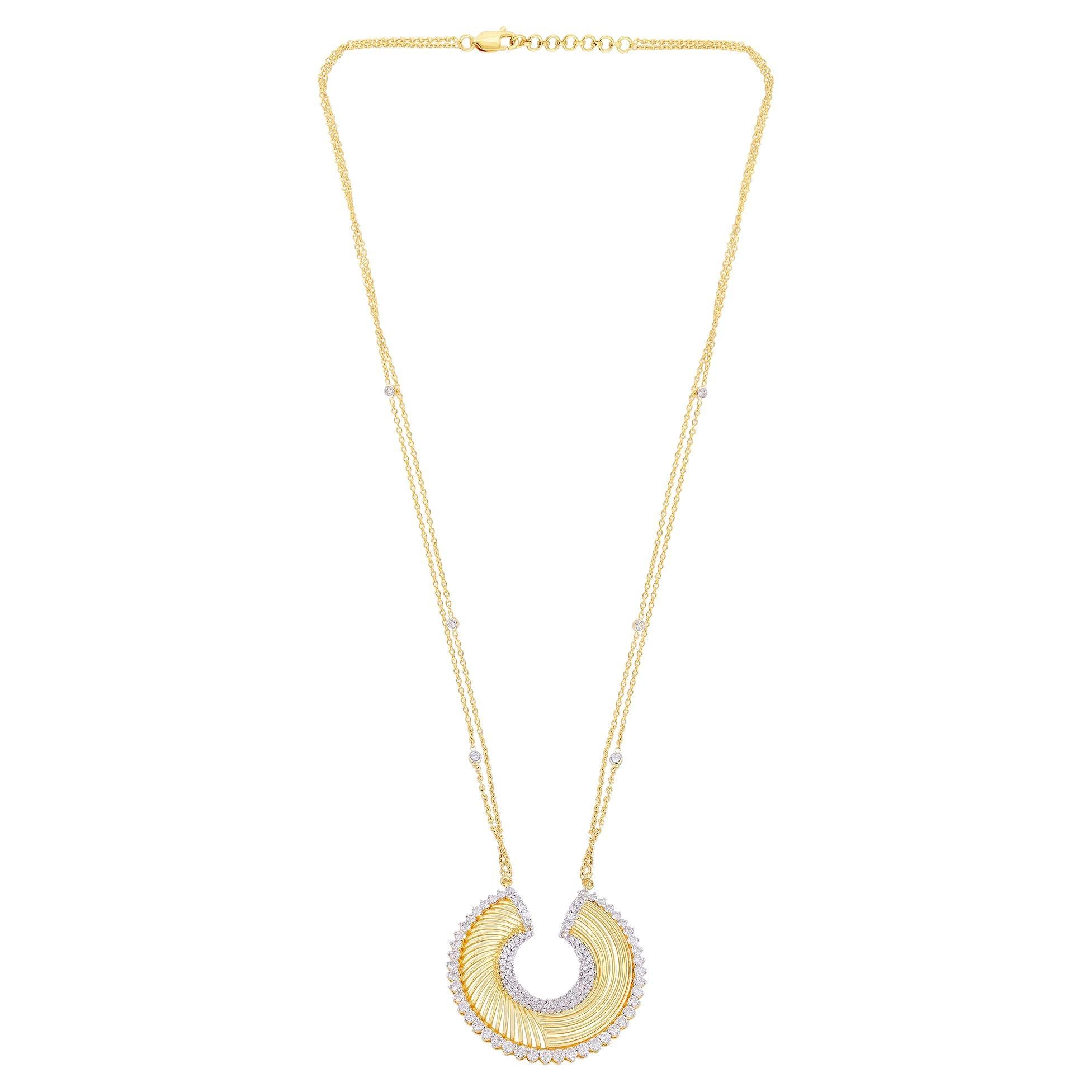 2.40 Ct SI/HI Diamond Pave Horseshoe Charm Charm Necklace 14 Karat Yellow Gold