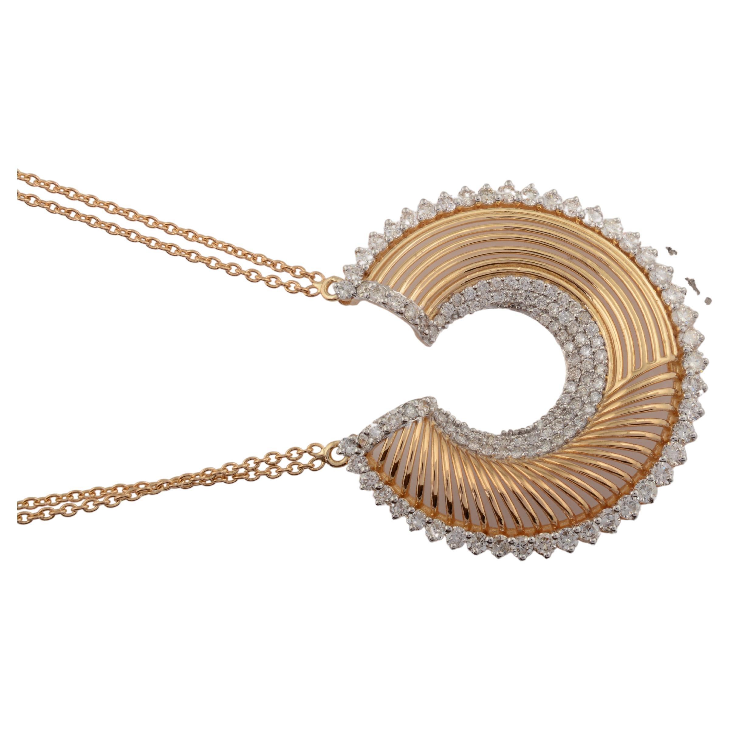 Modern 2.40 Ct SI/HI Diamond Pave Horseshoe Charm Pendant Necklace 18 Karat Yellow Gold For Sale