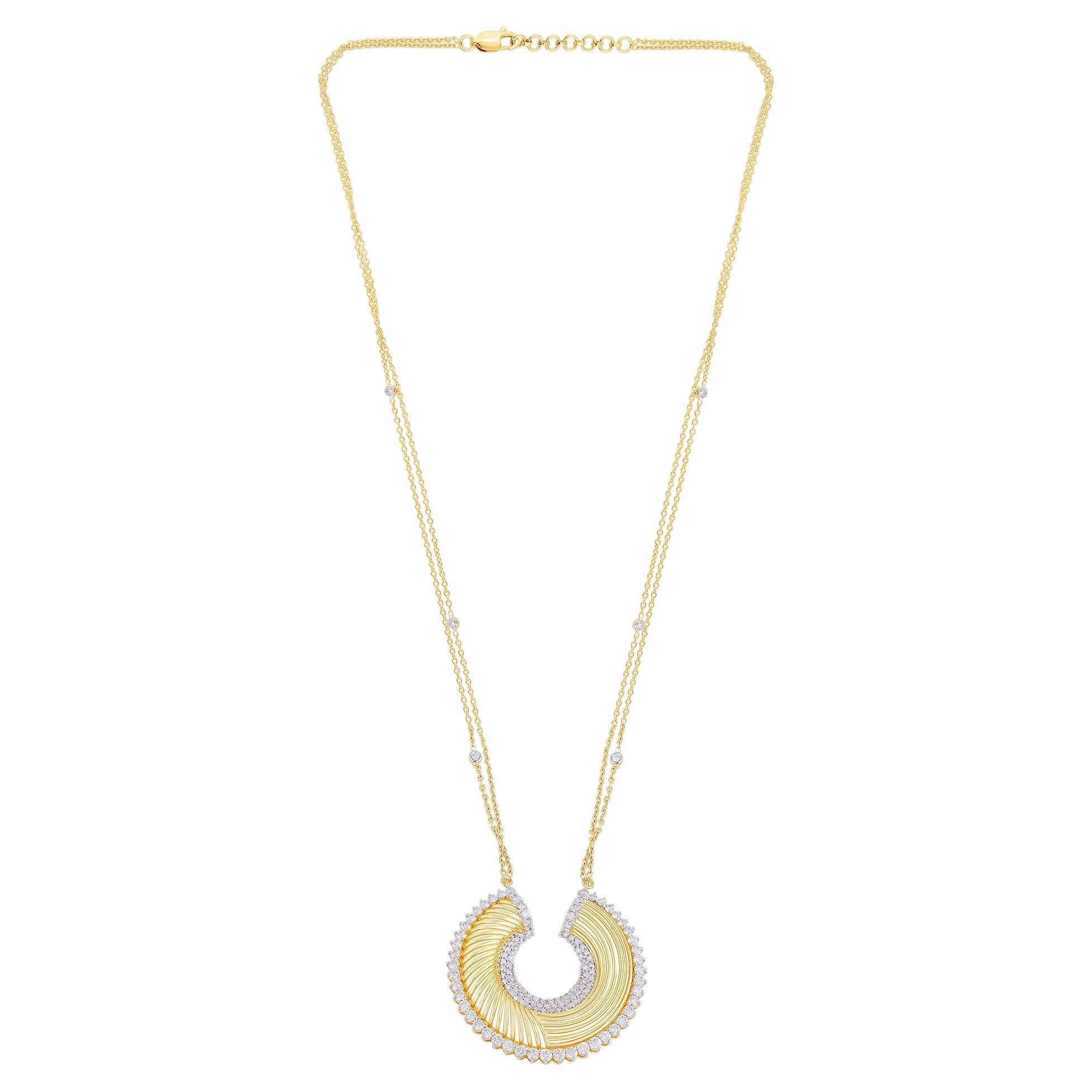 2.40 Ct SI/HI Diamond Pave Horseshoe Charm Pendant Necklace 18 Karat Yellow Gold