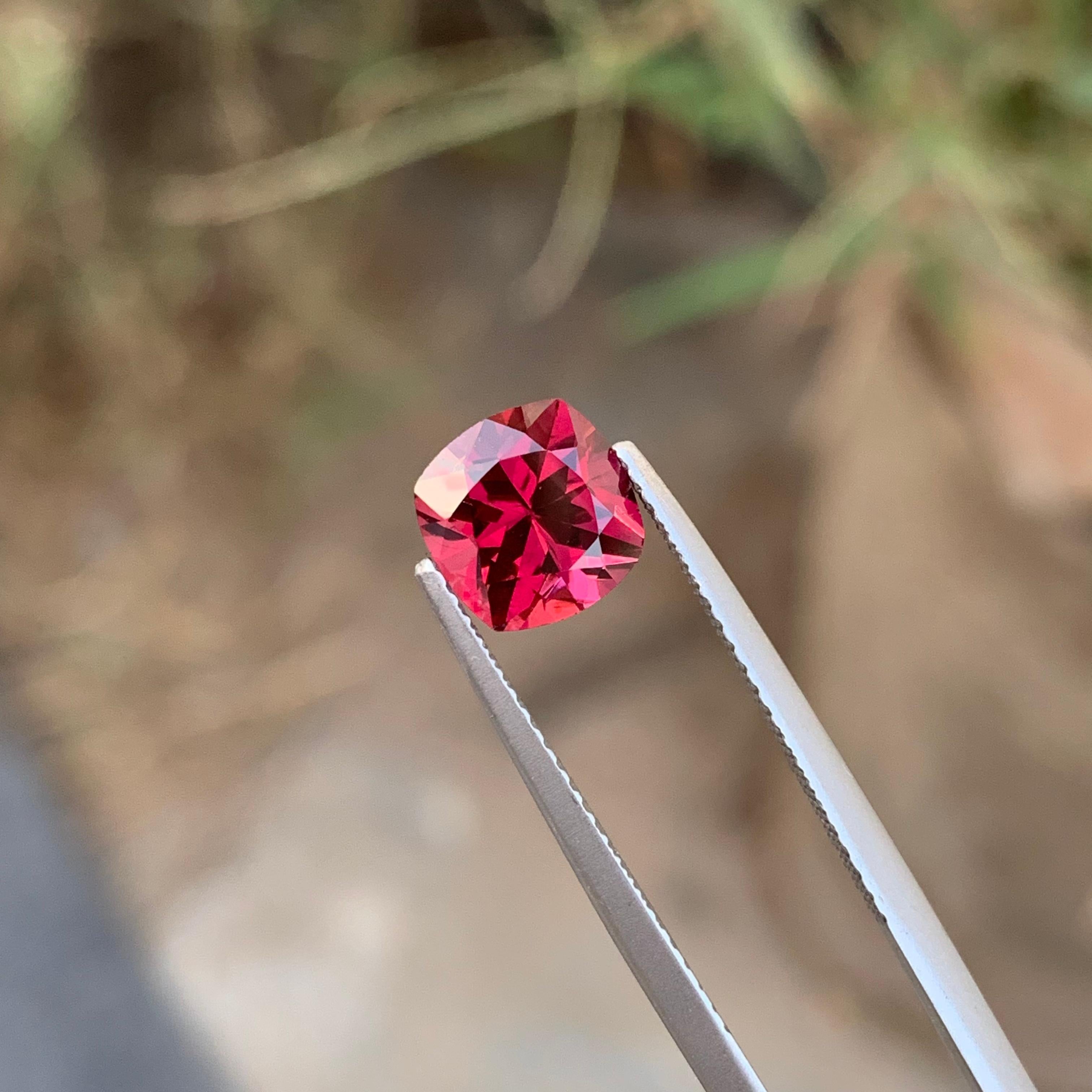 Arts and Crafts 2.40 Cts Natural Loose Red Rhodolite Garnet Cushion Cut Gemstone From Tanzania  For Sale