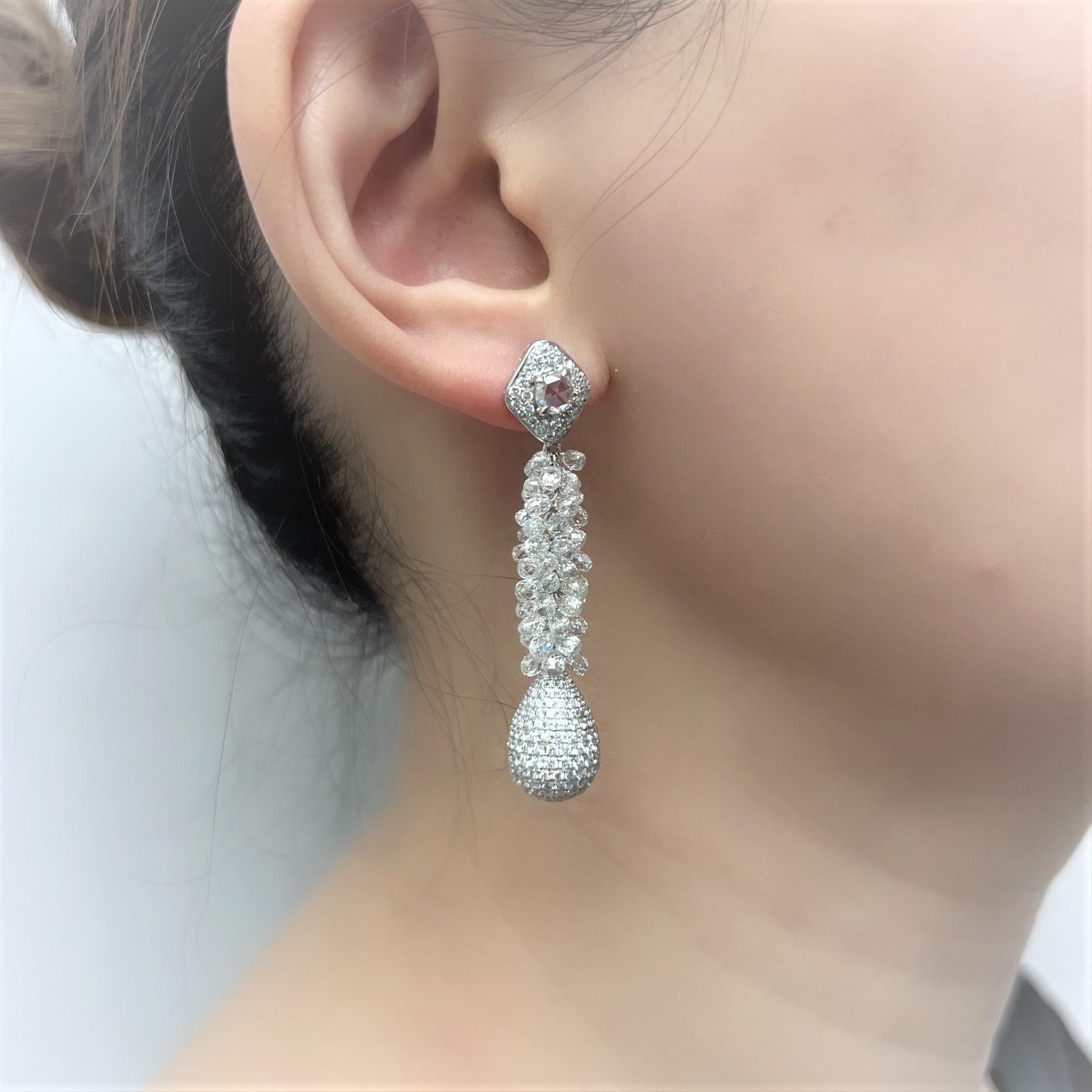 Women's 24.00 Carat 1920 Inspired Dangling Briolette Diamond Earrings on 18K White Gold For Sale