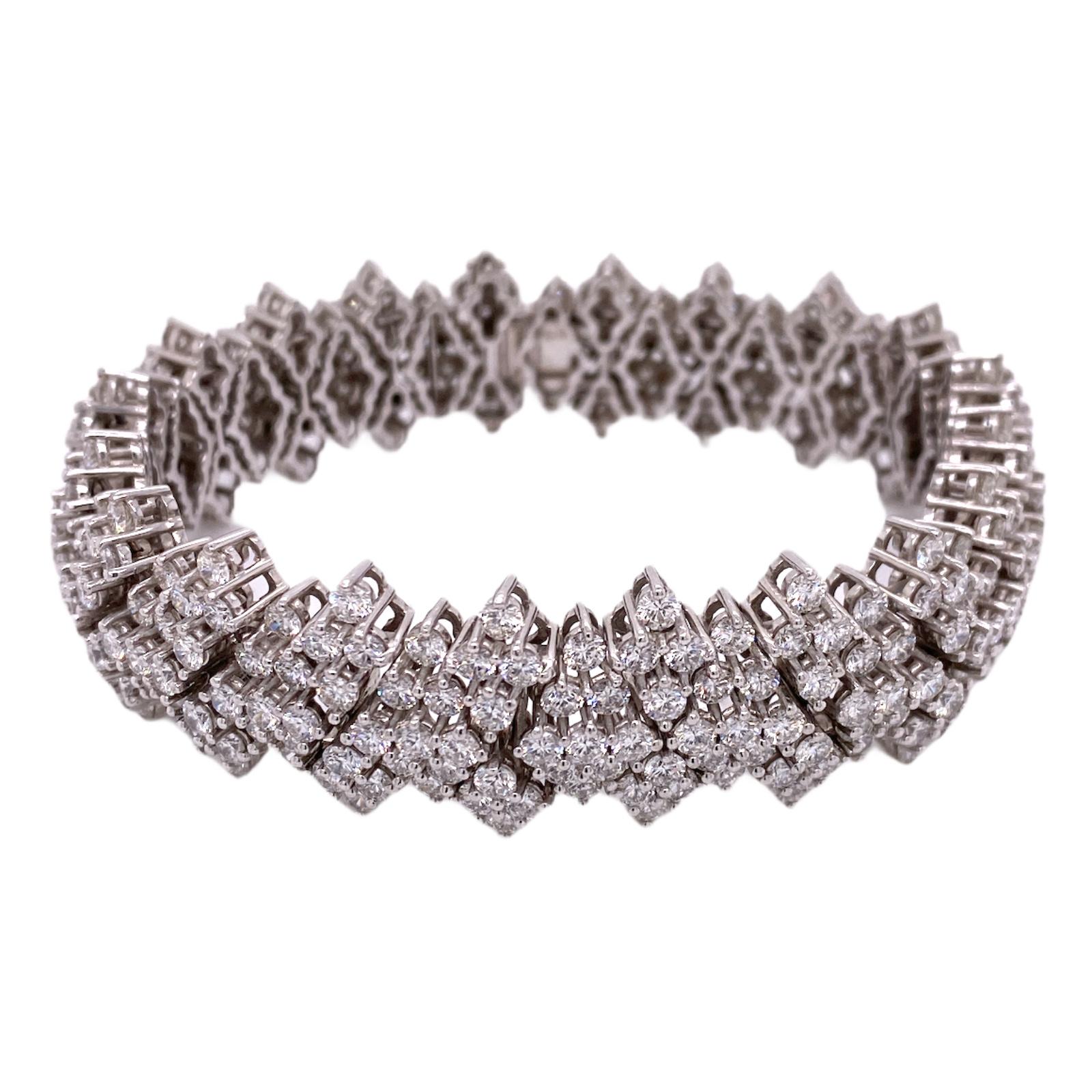 Women's 24.00 Carat Round Brilliant Diamond Platinum Flexible Link Estate Bracelet