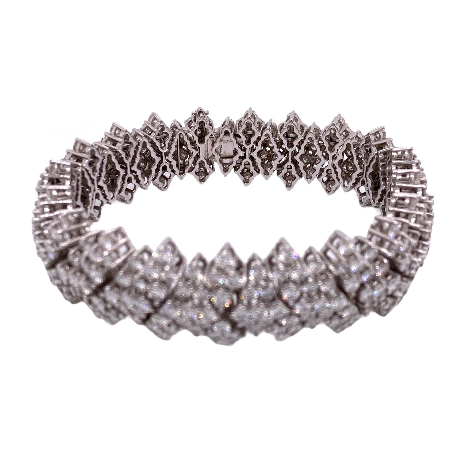 24.00 Carat Round Brilliant Diamond Platinum Flexible Link Estate Bracelet 1
