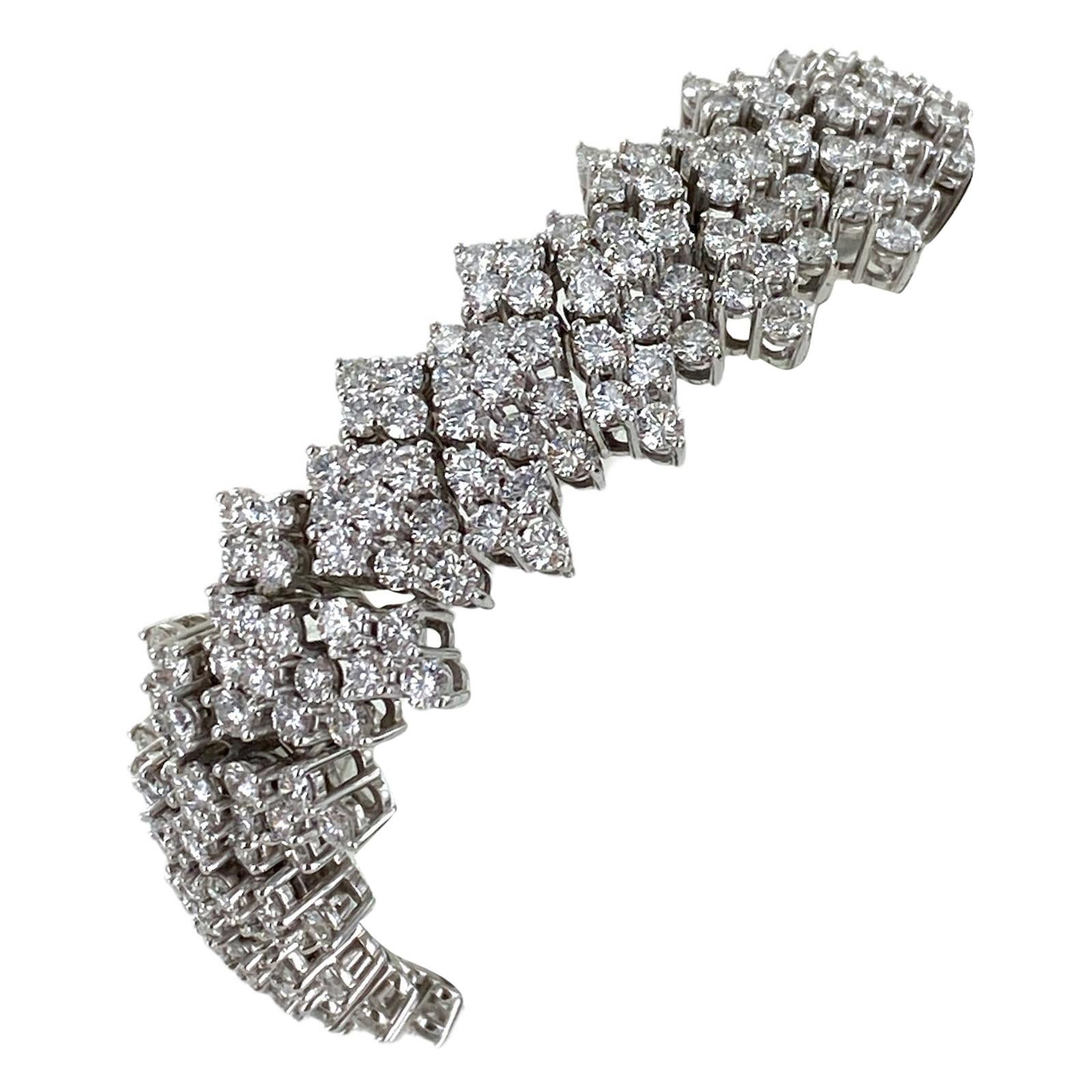 24.00 Carat Round Brilliant Diamond Platinum Flexible Link Estate Bracelet