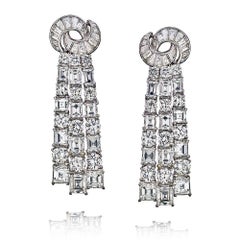24.00 Carats Impressive Asscher Cut Dangling Waterfall Earrings