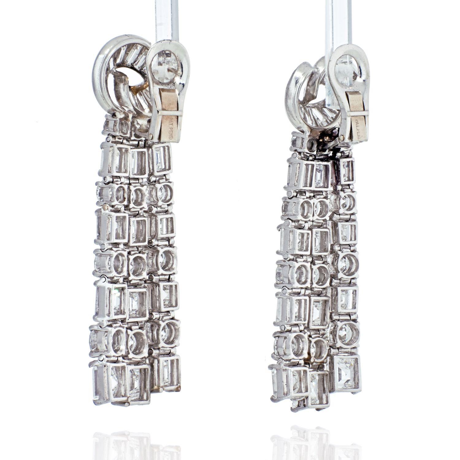 24.00 Carats Impressive Asscher Cut Dangling Waterfall Earrings In Excellent Condition In New York, NY