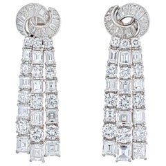 24.00 Carats Impressive Asscher Cut Dangling Waterfall Earrings