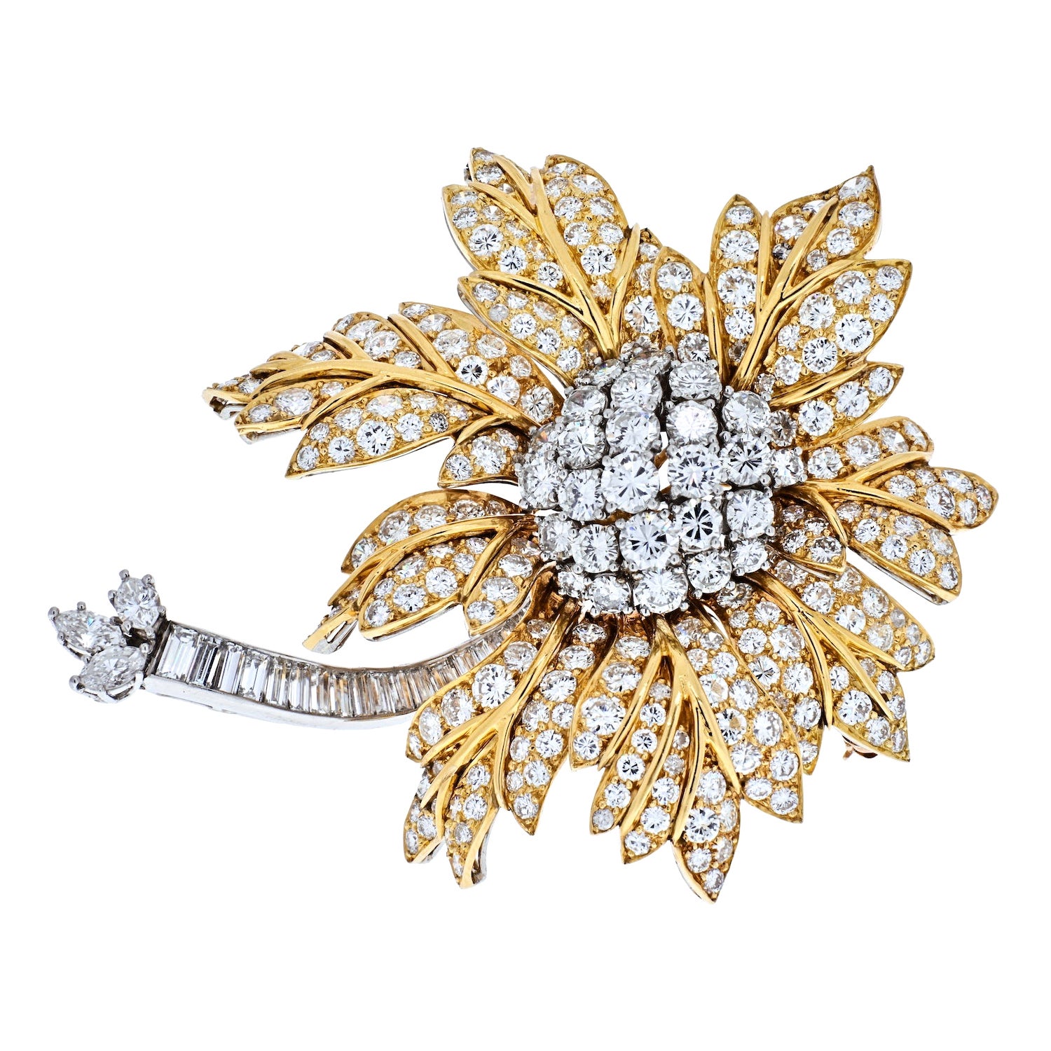 24,00cttw Karat Platin und 18K Gelbgold Diamant Vintage Blumenbrosche