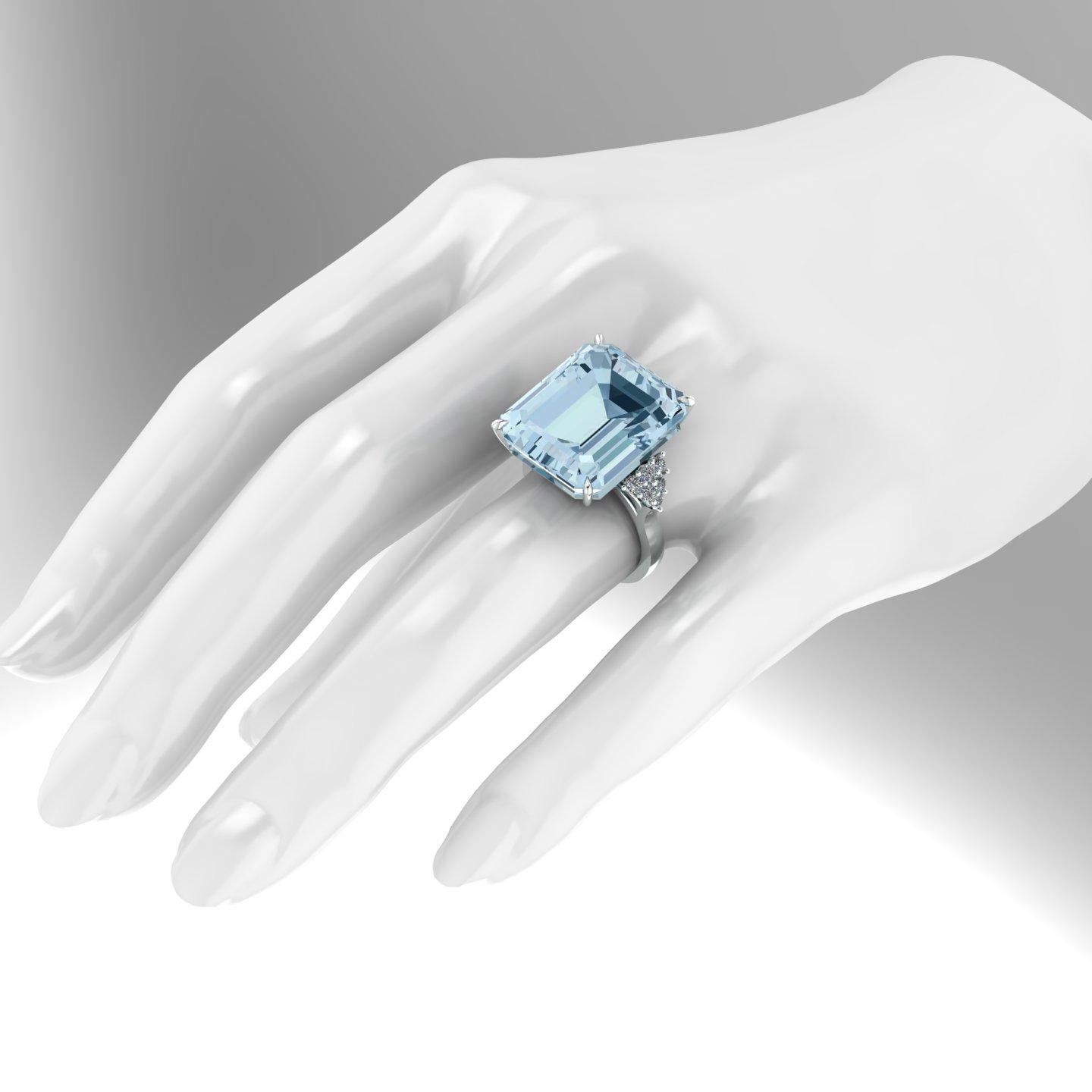 24.02 carats Aquamarine Setting in Platinum 950, side diamonds 0.36 carats 1