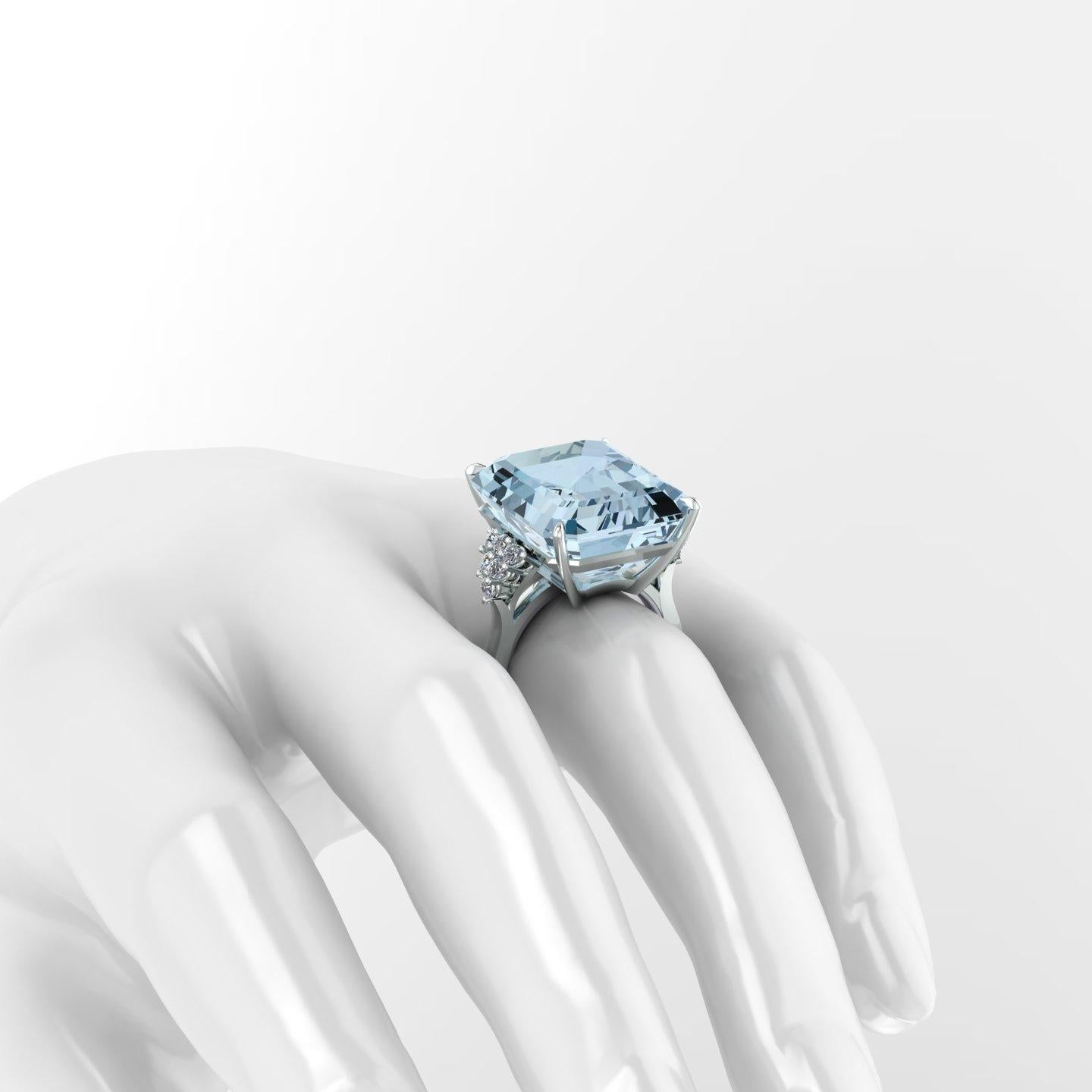 24.02 carats Aquamarine Setting in Platinum 950, side diamonds 0.36 carats 2