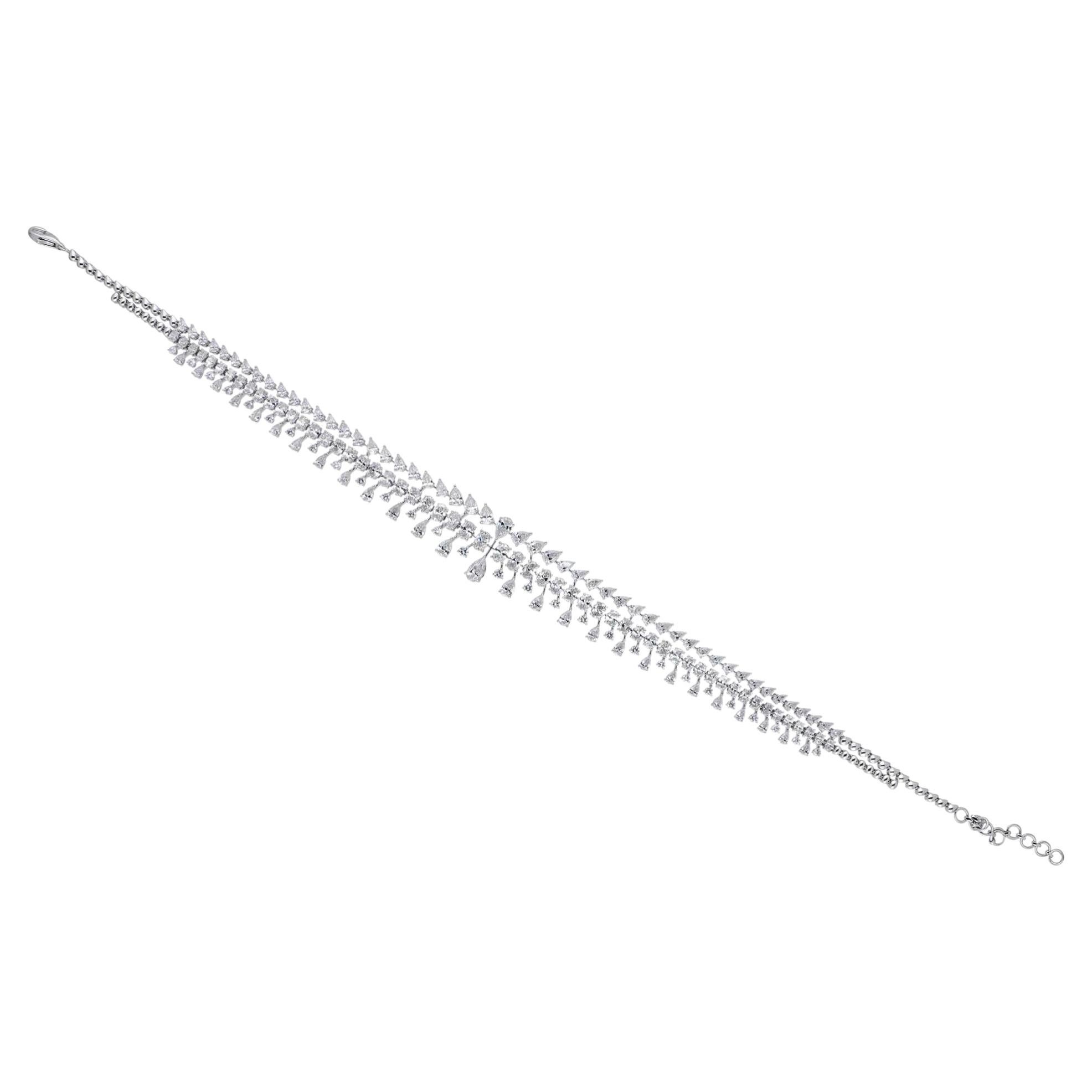 24.05 Ct Graduated Pear-Shaped and Round Diamond Choker Necklace 18K White Gold