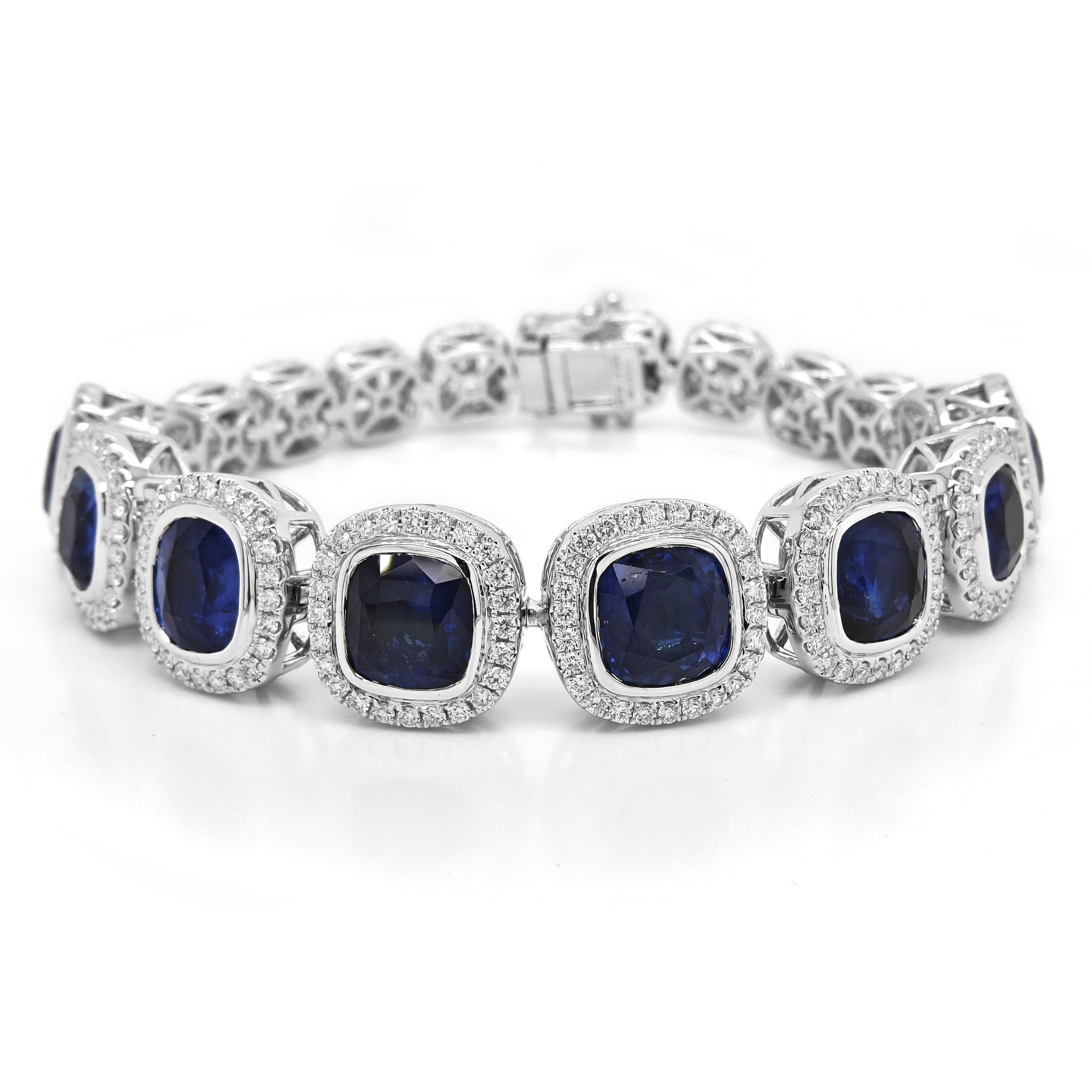 Mixed Cut 24.06 Carat Sapphire White Diamond White Gold Bracelet For Sale