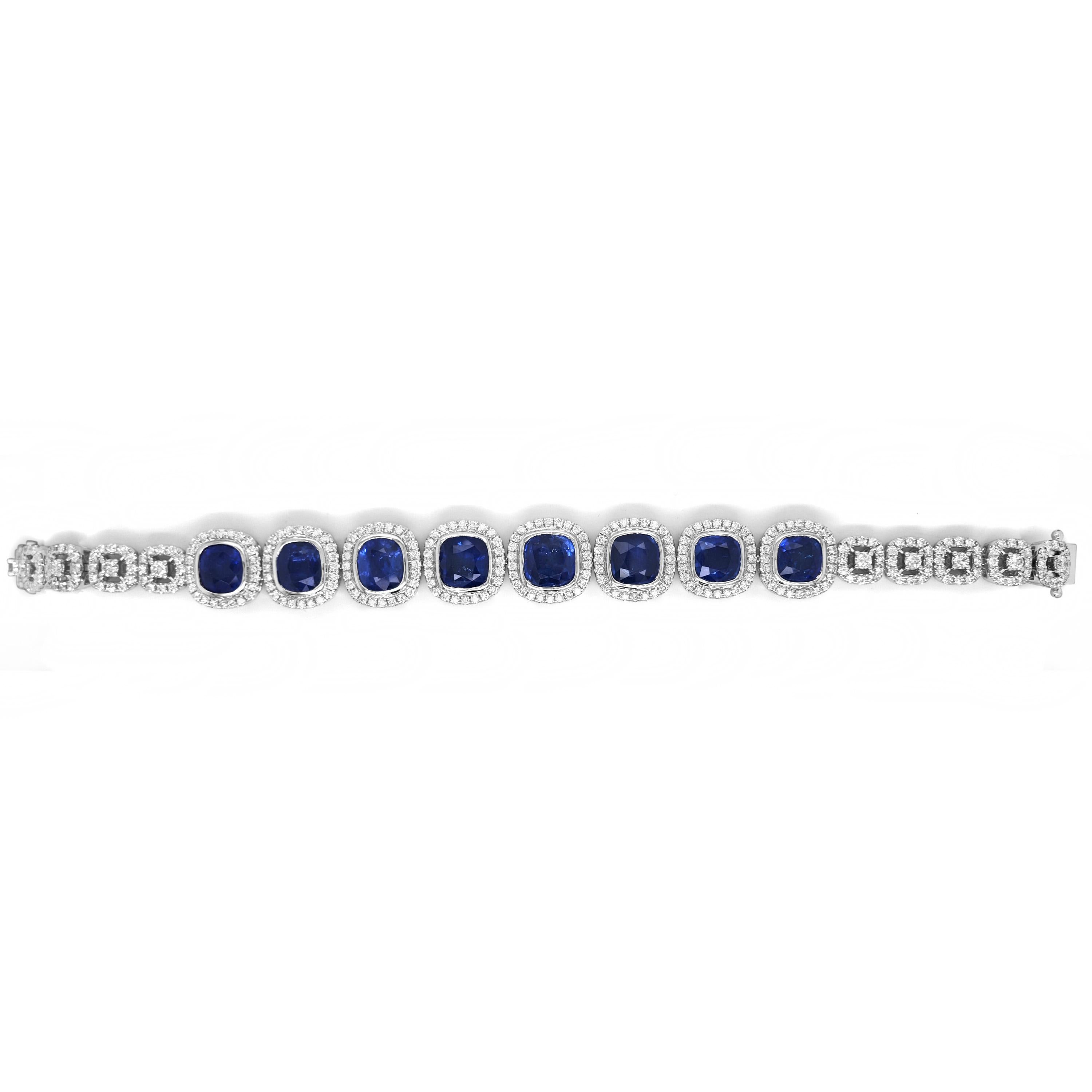 24.06 Carat Sapphire White Diamond White Gold Bracelet In New Condition For Sale In New York, NY