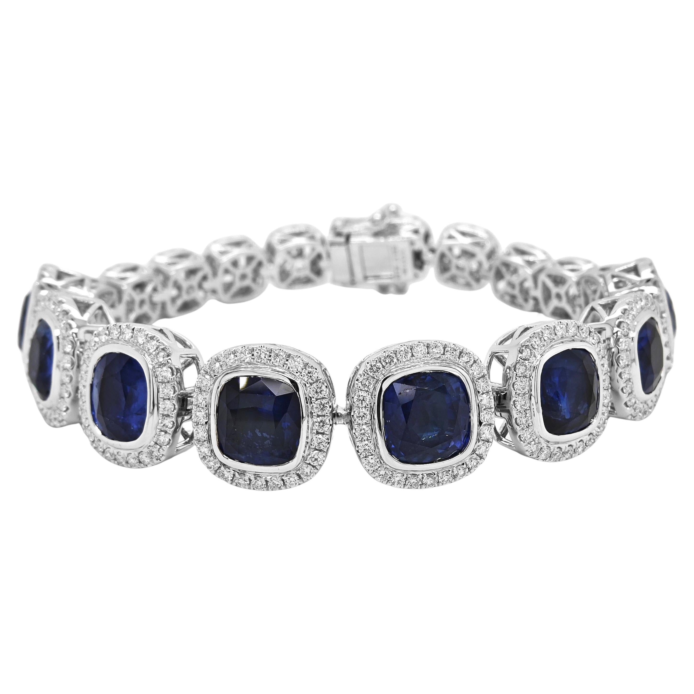 24.06 Carat Sapphire White Diamond White Gold Bracelet