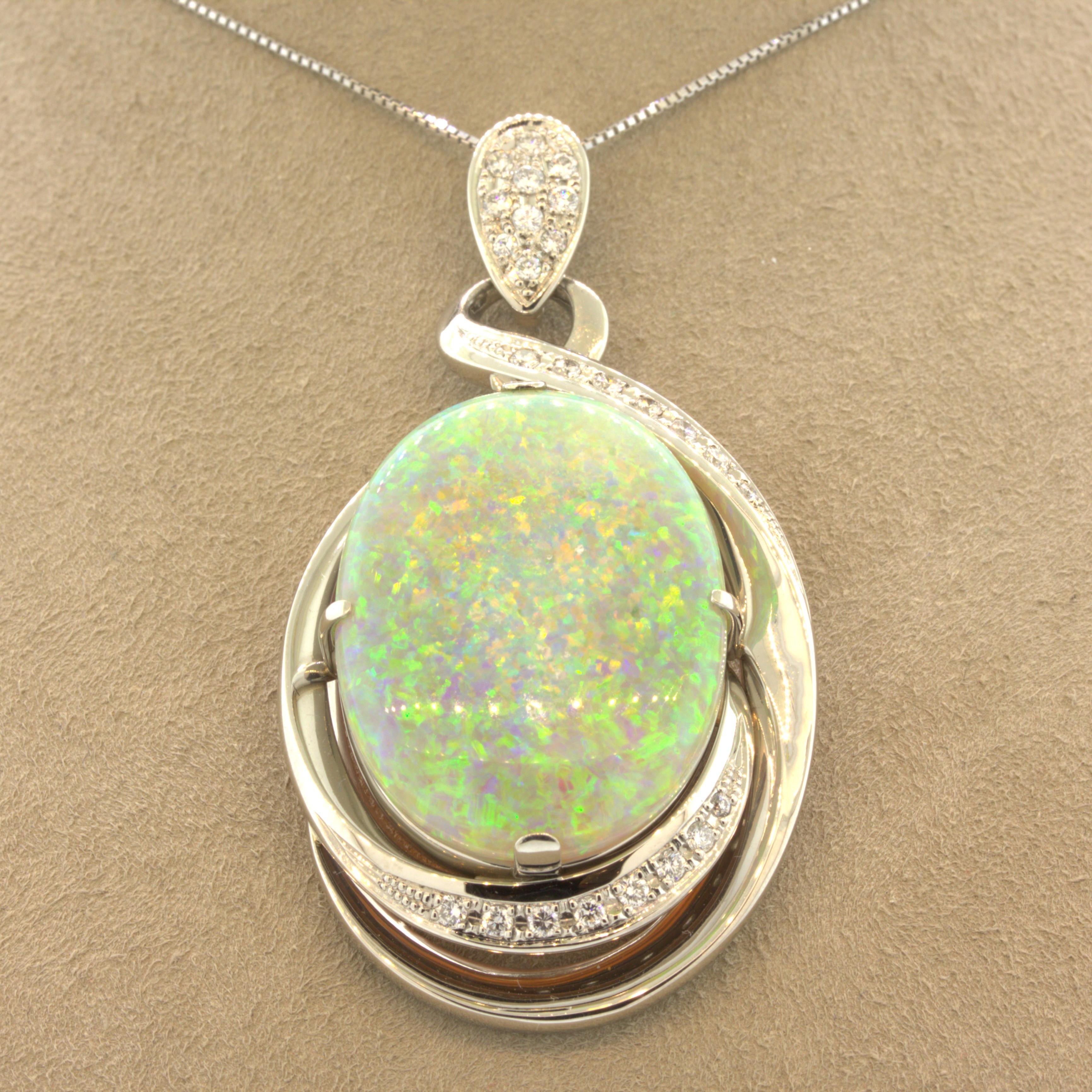 24.08 Carat Australian Opal Diamond Platinum Pendant In New Condition For Sale In Beverly Hills, CA