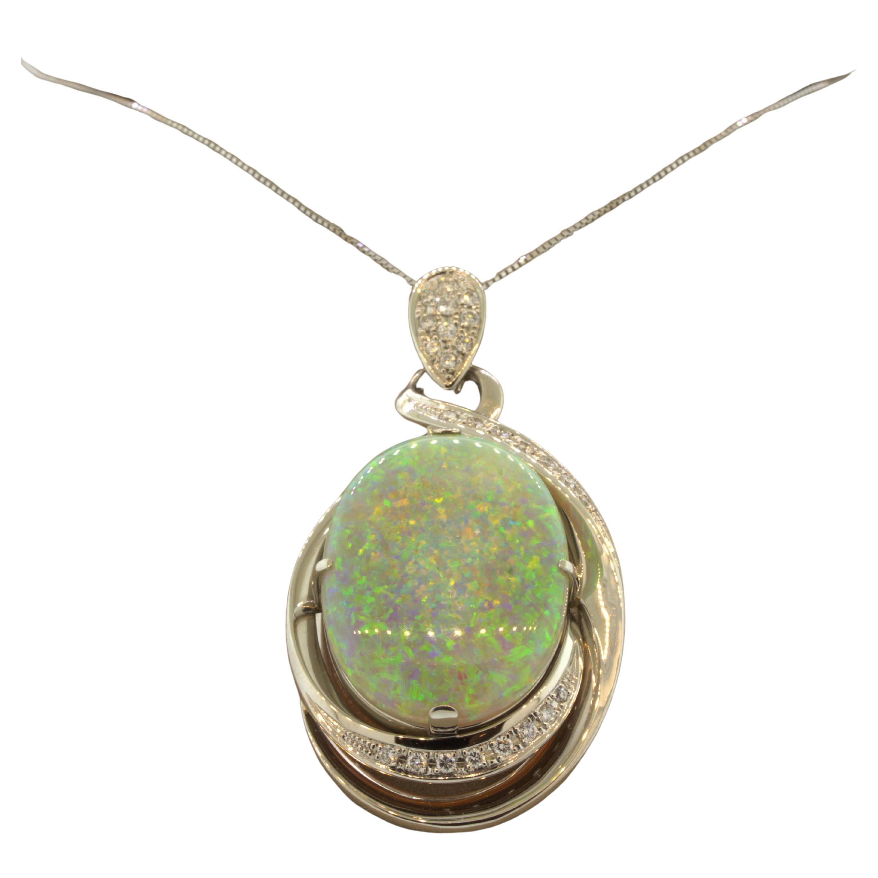 24.08 Carat Australian Opal Diamond Platinum Pendant