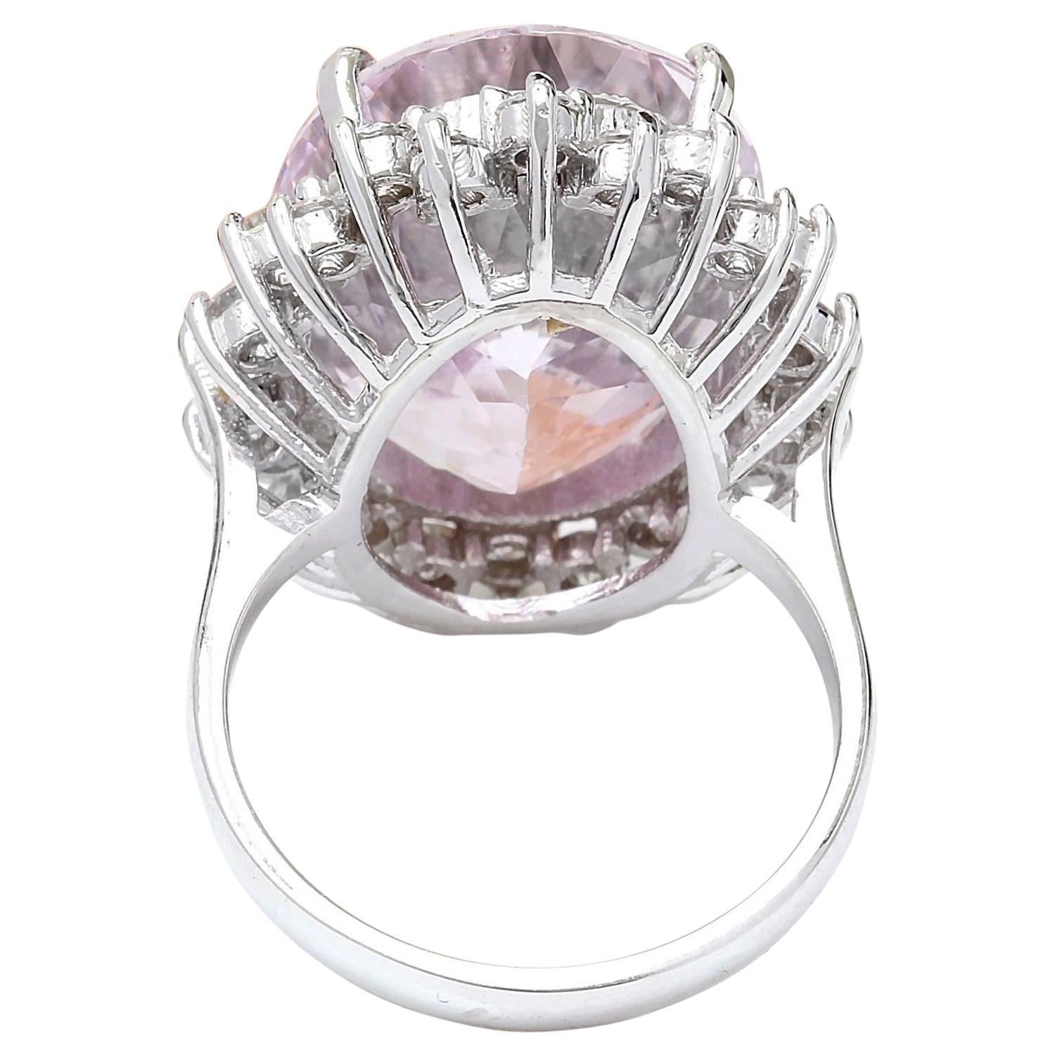 Oval Cut Natural Kunzite Diamond Ring in 14 Karat Solid White Gold  For Sale