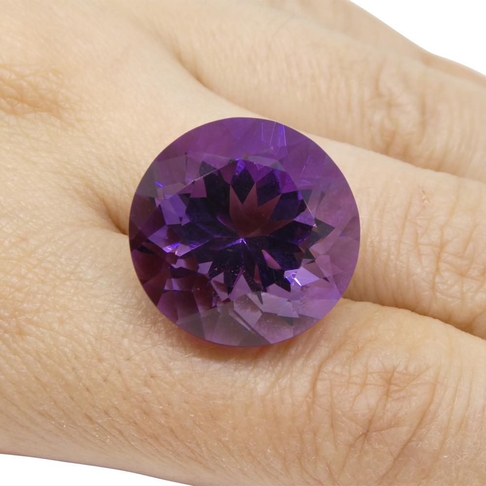 Description:

Gem Type: Amethyst
Number of Stones: 1
Weight: 24.08 cts
Measurements: 19.16 x 19.06 x 13.88 mm
Shape: Round
Cutting Style:
Cutting Style Crown: Brilliant Cut
Cutting Style Pavilion: Modified Brilliant Cut
Transparency:
