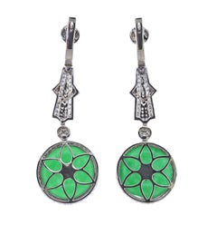 24.08ctw Jadeite Jade Sapphire Diamond Gold Drop Earrings