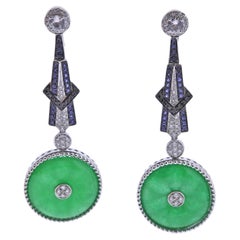 Pendientes de gota de oro con diamantes y zafiro de jadeíta de 24,08 quilates