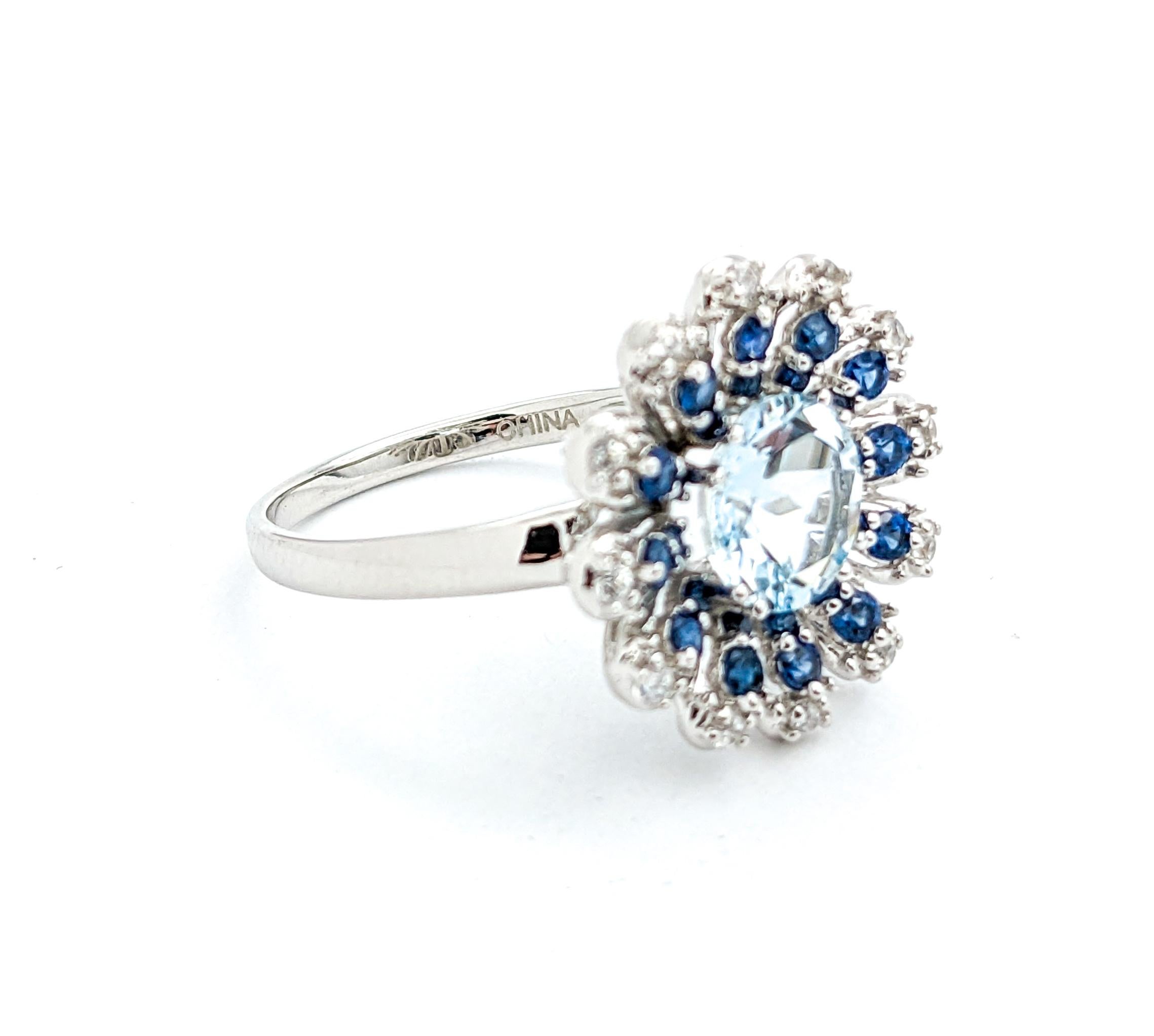 2.40ct Aquamarine & .60ctw Blue Sapphire Ring In White Gold For Sale 4