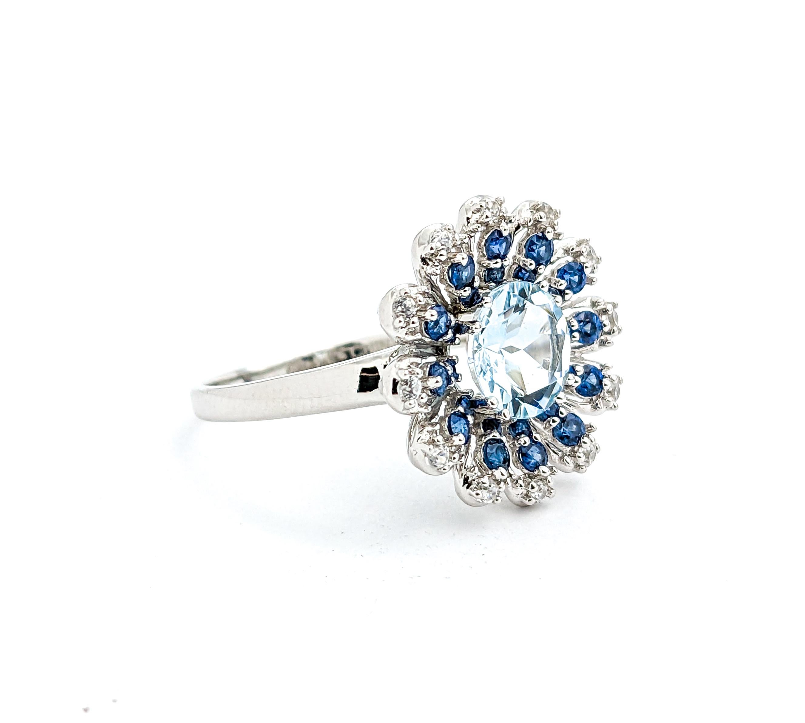 2.40ct Aquamarine & .60ctw Blue Sapphire Ring In White Gold For Sale 5