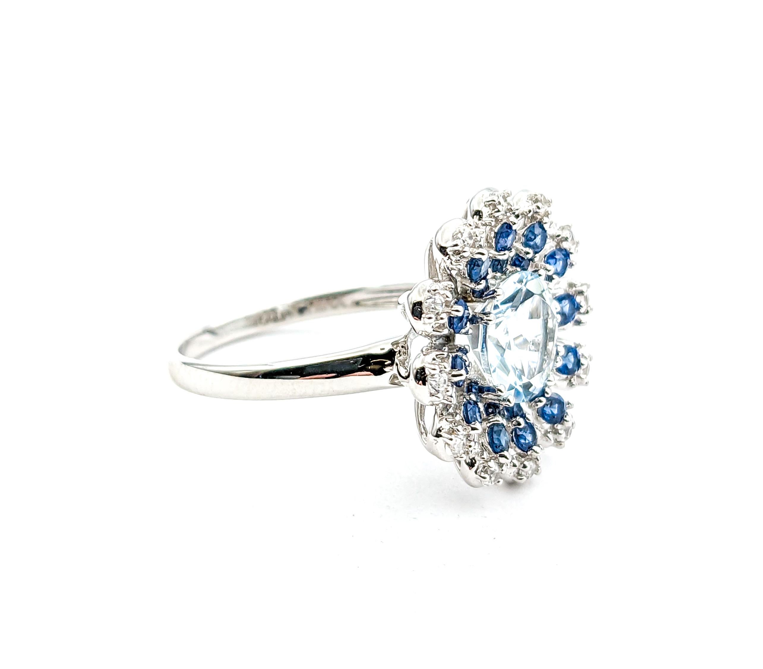 2.40ct Aquamarine & .60ctw Blue Sapphire Ring In White Gold For Sale 6