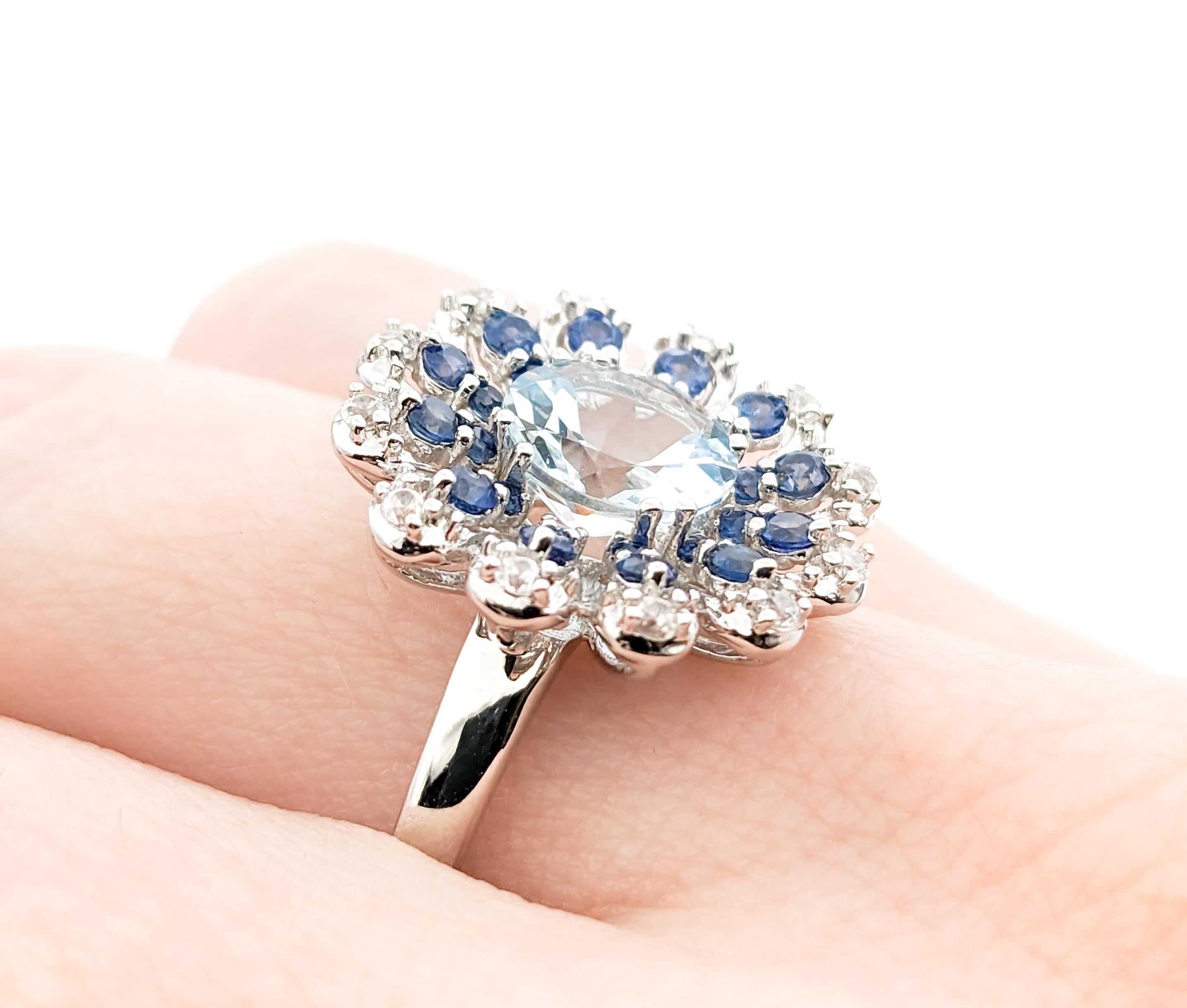 2.40ct Aquamarine & .60ctw Blue Sapphire Ring In White Gold In Excellent Condition For Sale In Bloomington, MN
