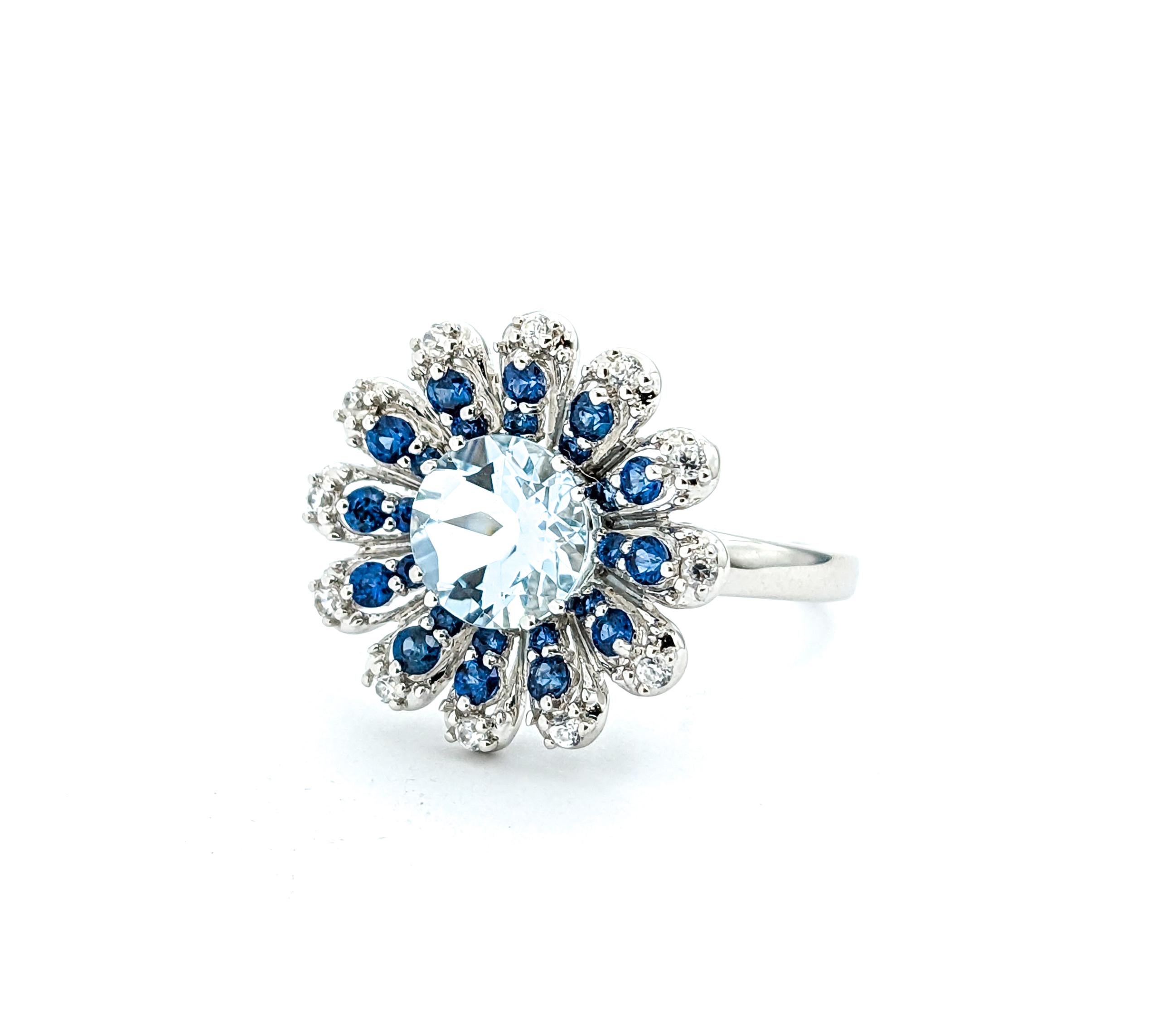 2.40ct Aquamarine & .60ctw Blue Sapphire Ring In White Gold For Sale 1