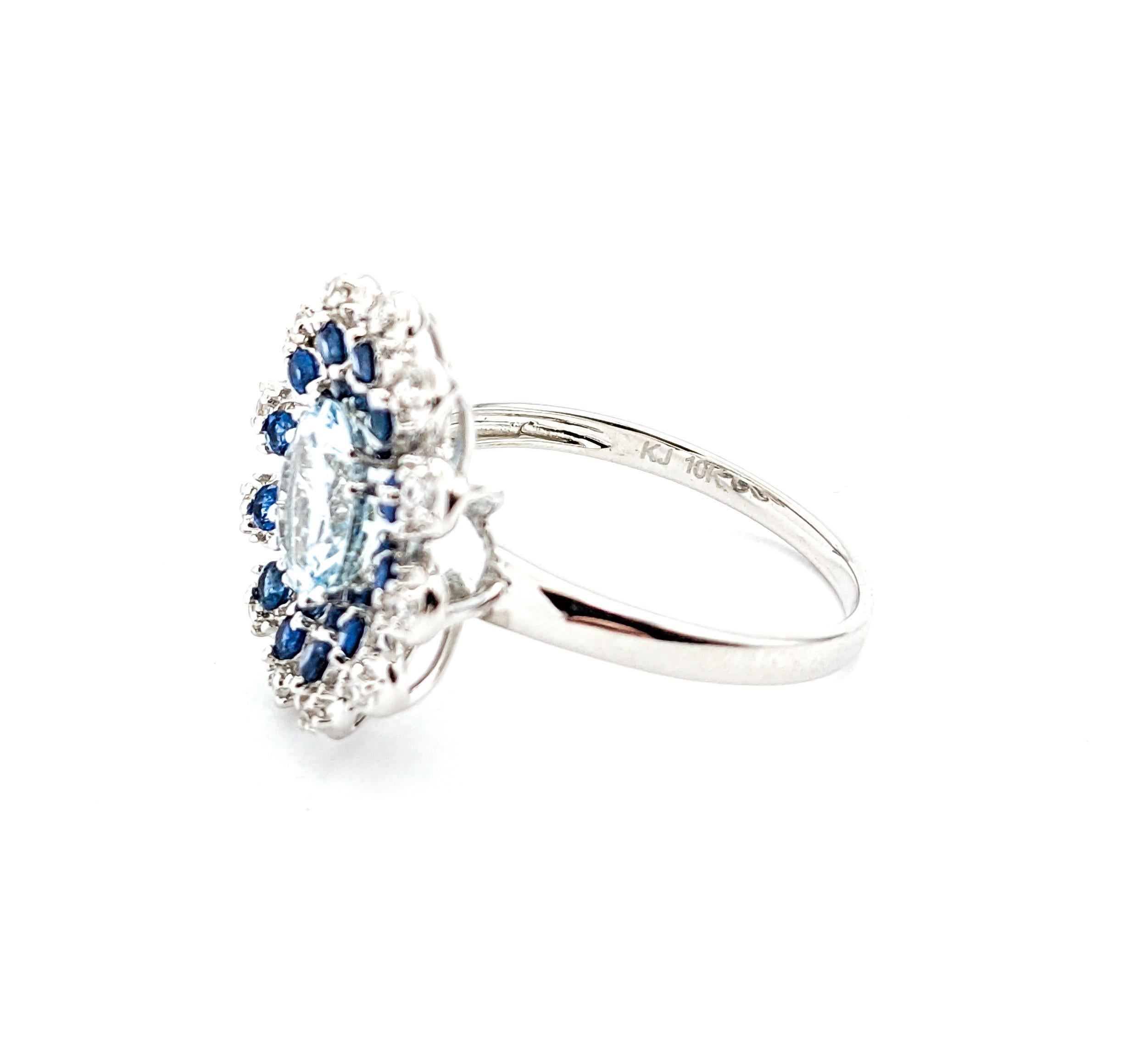 2.40ct Aquamarine & .60ctw Blue Sapphire Ring In White Gold For Sale 3