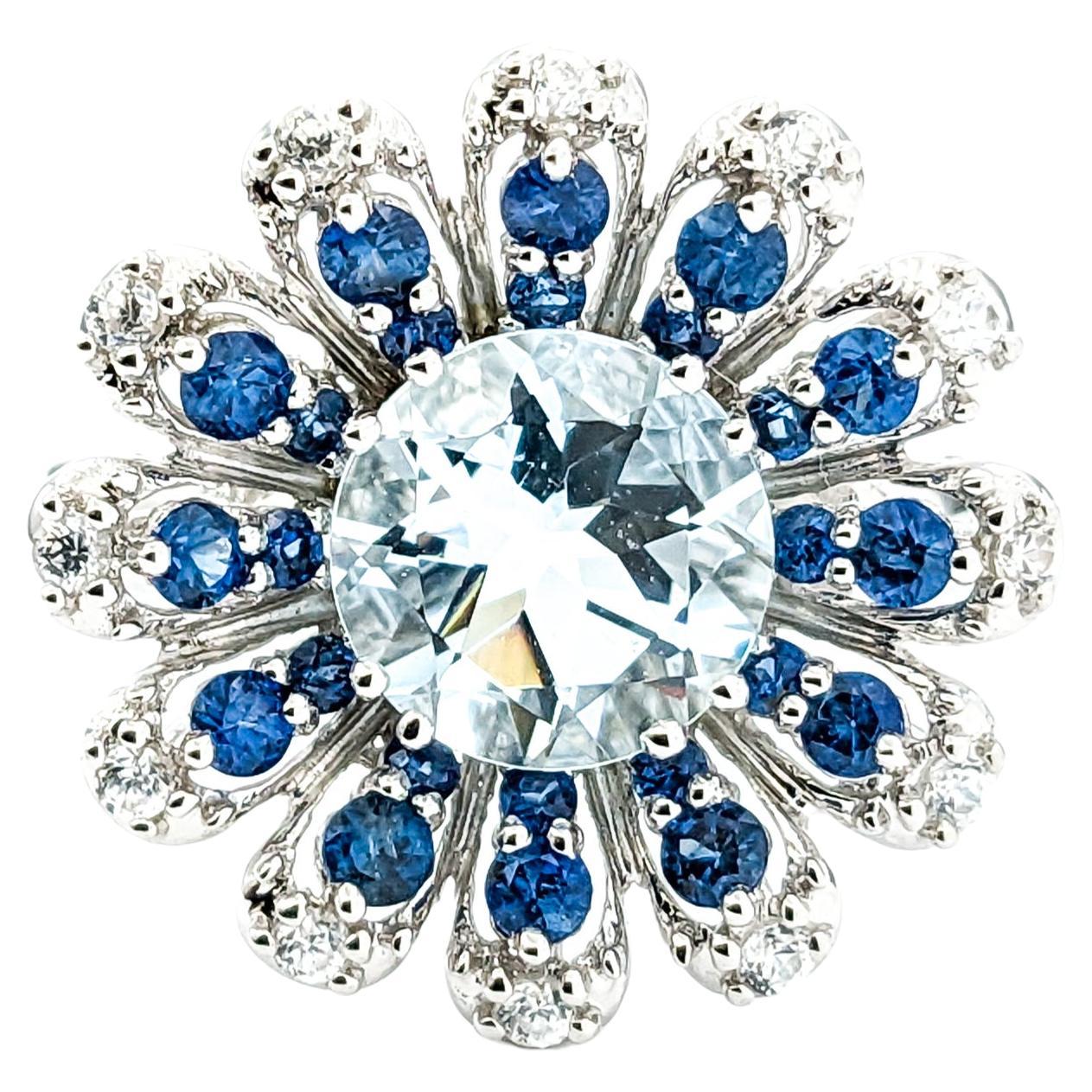2.40ct Aquamarine & .60ctw Blue Sapphire Ring In White Gold
