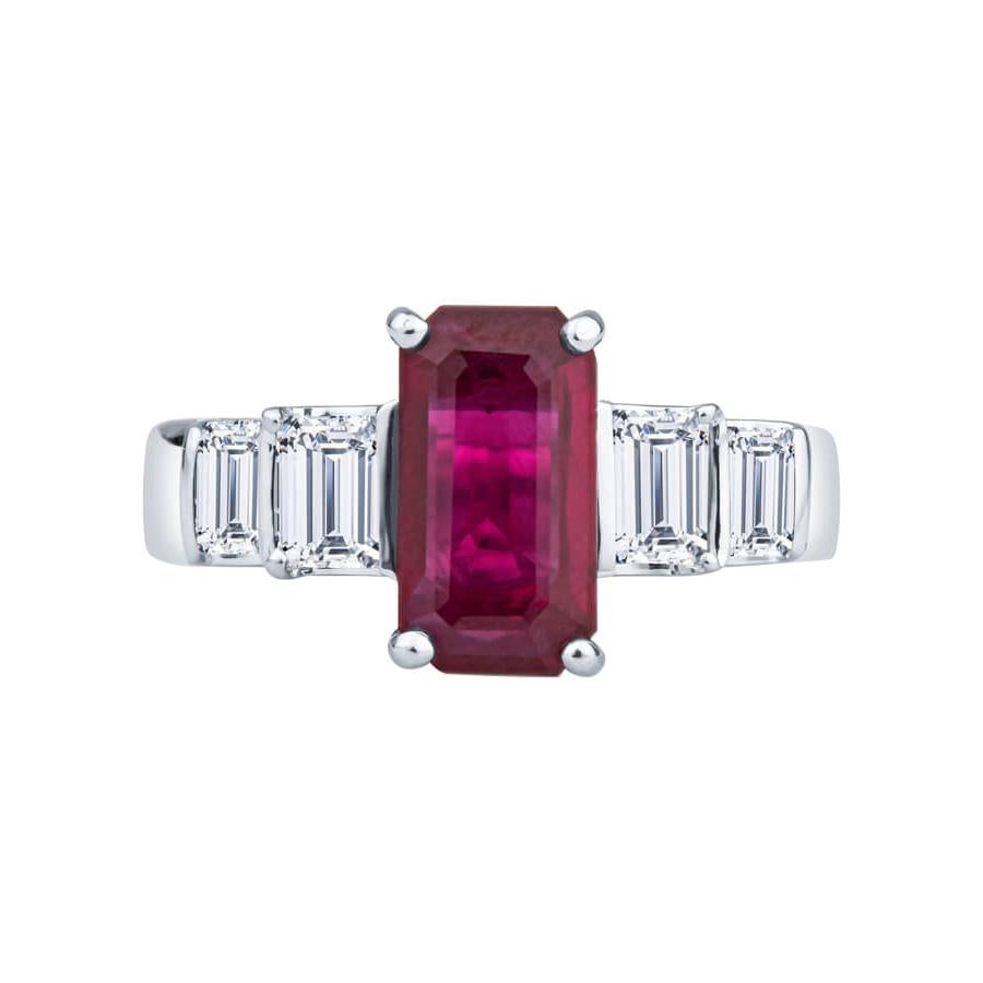 2.40ct Burma Emerald Cut Ruby with 1.30ctw in Emerald Cut Diamond Accents Ring