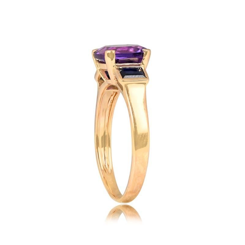 Art Deco 2.40ct Cushion Cut Natural Purple Amethyst Engagement Ring, 18k Yellow Gold 