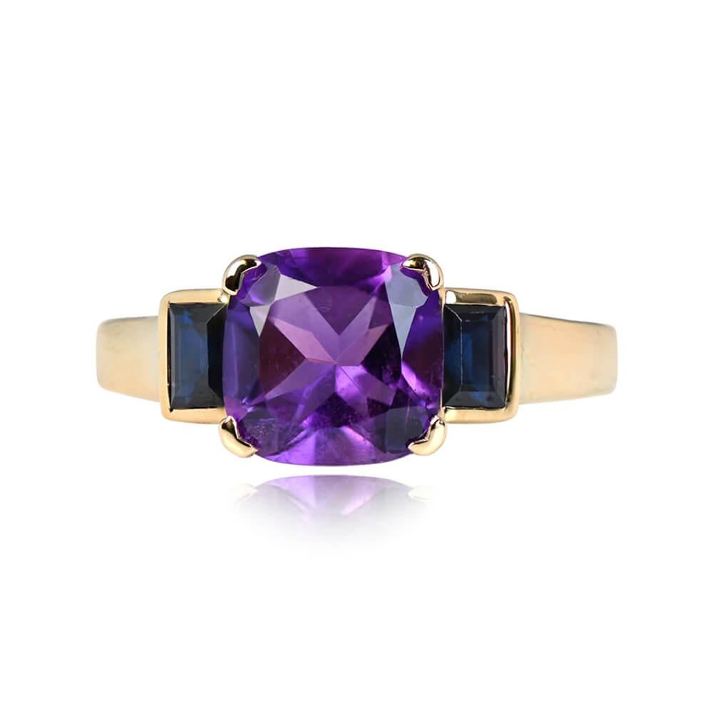 2.40ct Cushion Cut Natural Purple Amethyst Engagement Ring, 18k Yellow Gold  In Excellent Condition In New York, NY