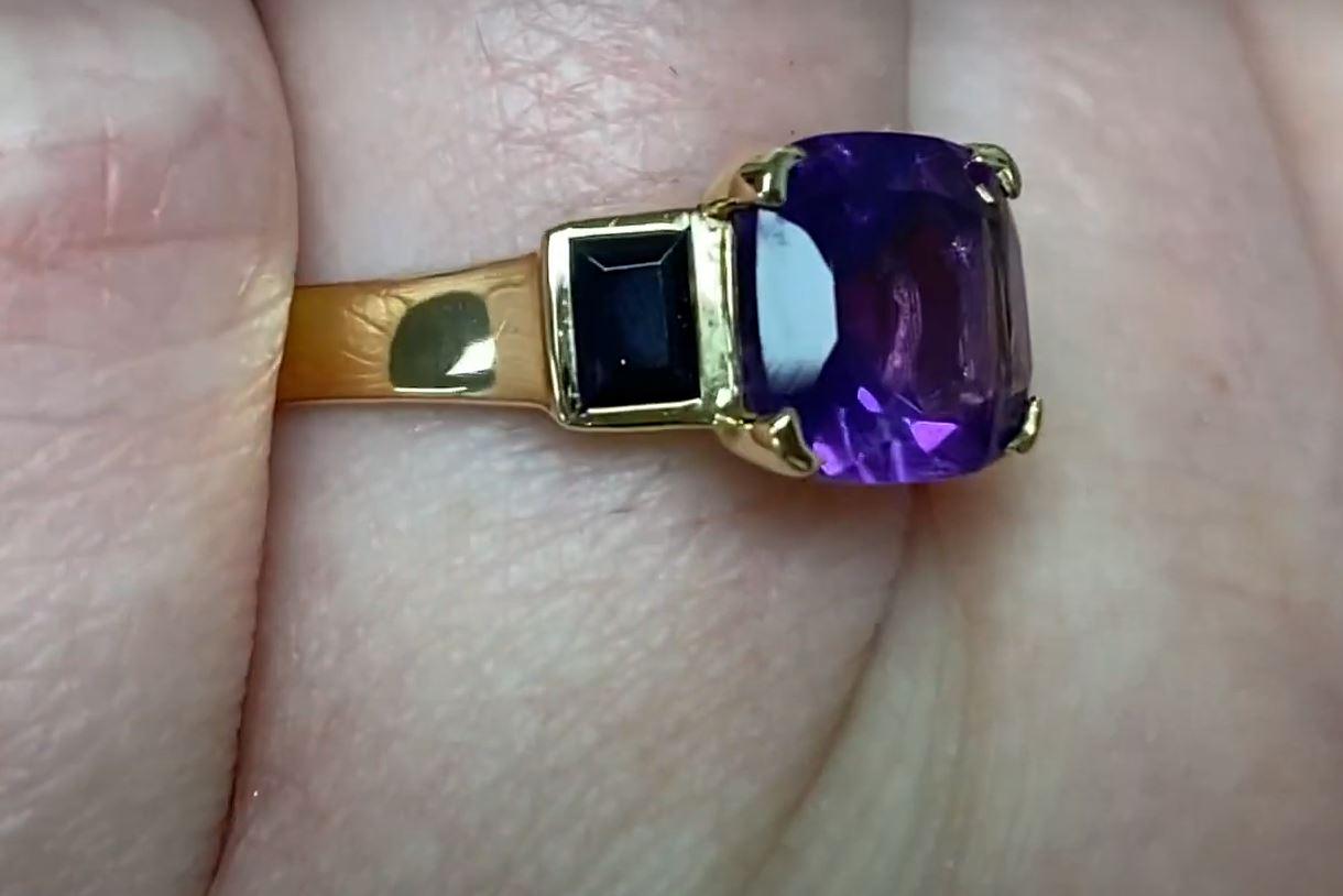 2.40ct Cushion Cut Natural Purple Amethyst Engagement Ring, 18k Yellow Gold  1