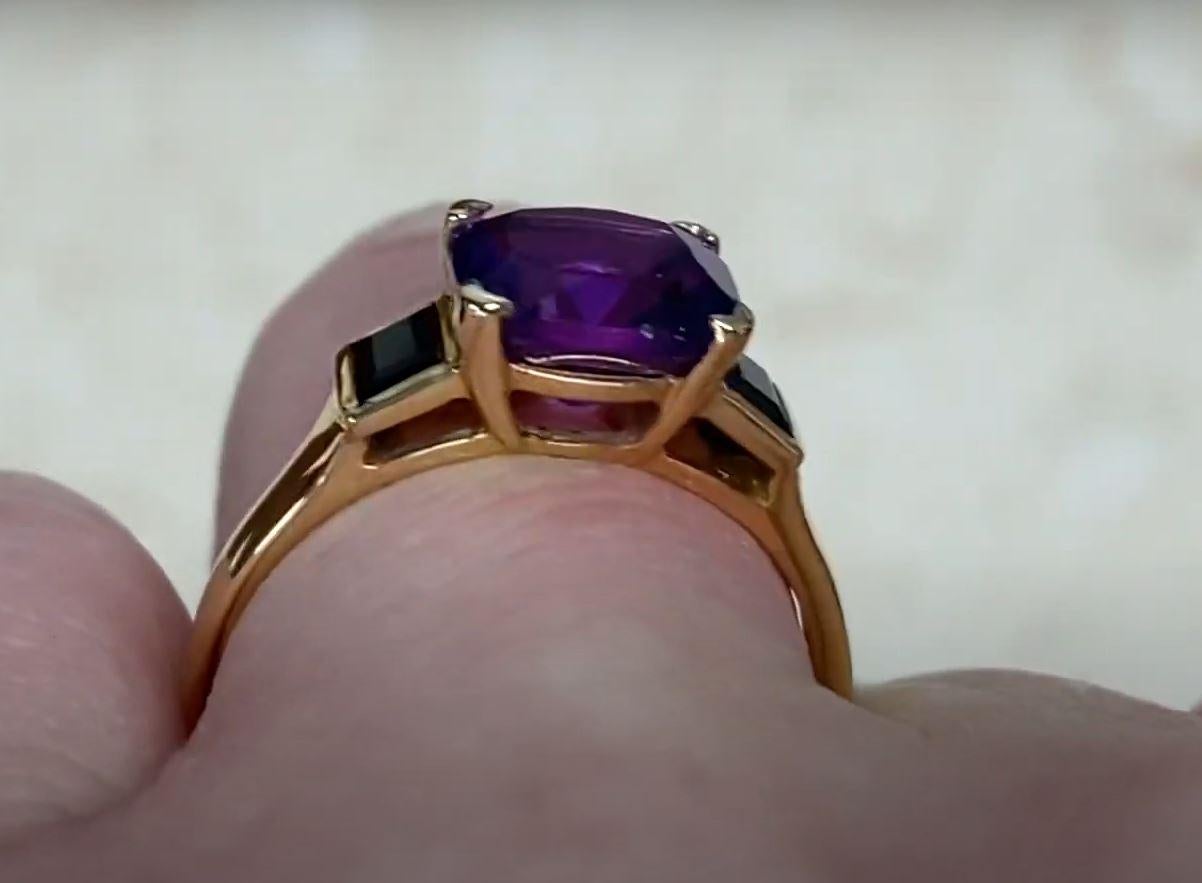 2.40ct Cushion Cut Natural Purple Amethyst Engagement Ring, 18k Yellow Gold  3