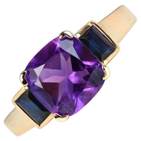 2.40ct Cushion Cut Natural Purple Amethyst Engagement Ring, 18k Yellow Gold 