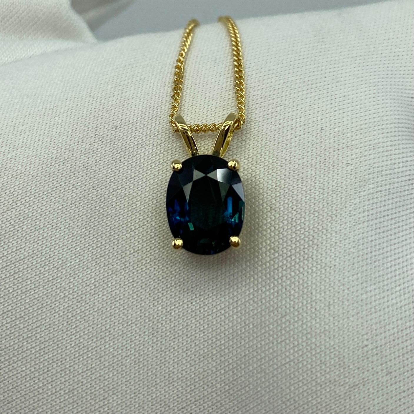 2.40ct Natural Deep Green Blue Australian Sapphire 18k Yellow Gold Pendant 3