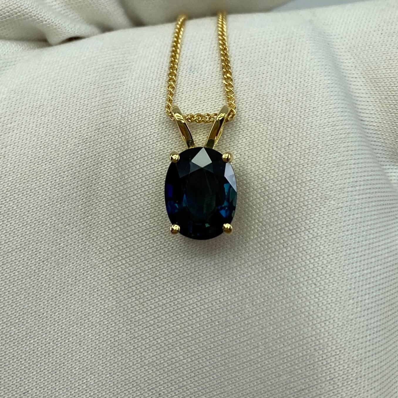 2,40 Karat natürlicher tiefgrüner blauer australischer Saphir 18k Gelbgold Anhänger im Zustand „Neu“ in Birmingham, GB