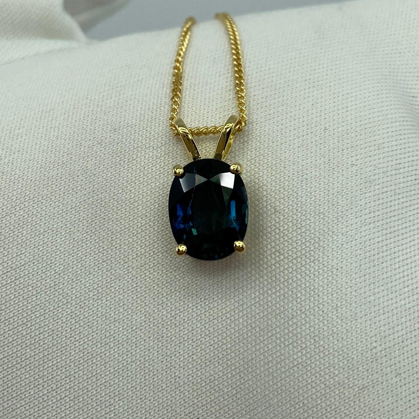 Oval Cut 2.40ct Natural Deep Green Blue Australian Sapphire 18k Yellow Gold Pendant