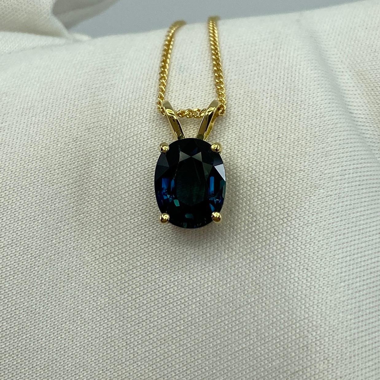 2.40ct Natural Deep Green Blue Australian Sapphire 18k Yellow Gold Pendant 2