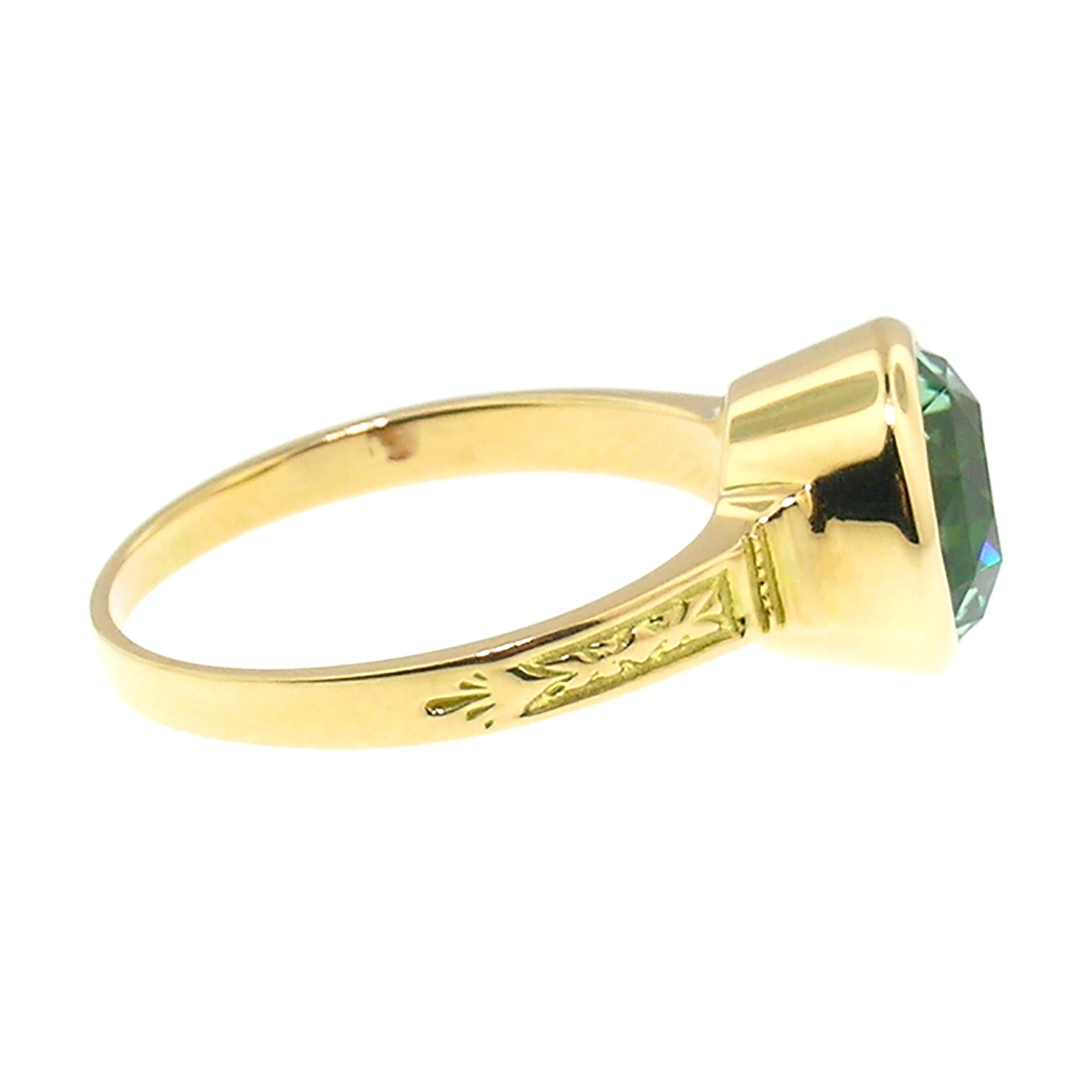 Round Cut 2.40ct Mint Green Tourmaline in 18kt Cassandra Ring by Cynthia Scott Jewelry For Sale
