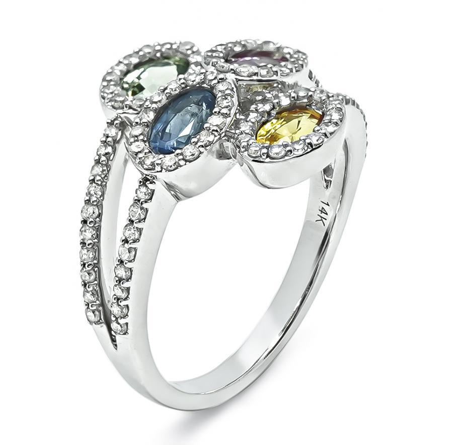 2.40ct Multi Color Sapphire 1.25ct Diamond Gold Ring (Ovalschliff) im Angebot