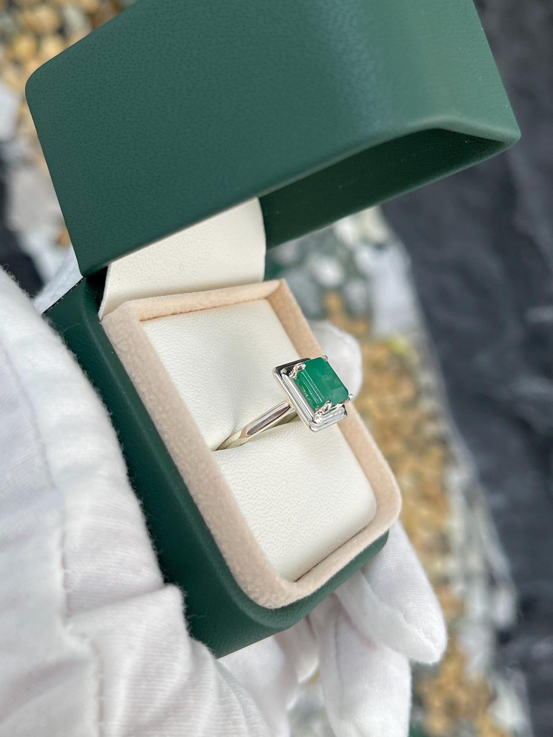 2,40ct Natural Asscher Cut Smaragd Solitär Ring in Sterling Silber (Asscher-Schliff) im Angebot