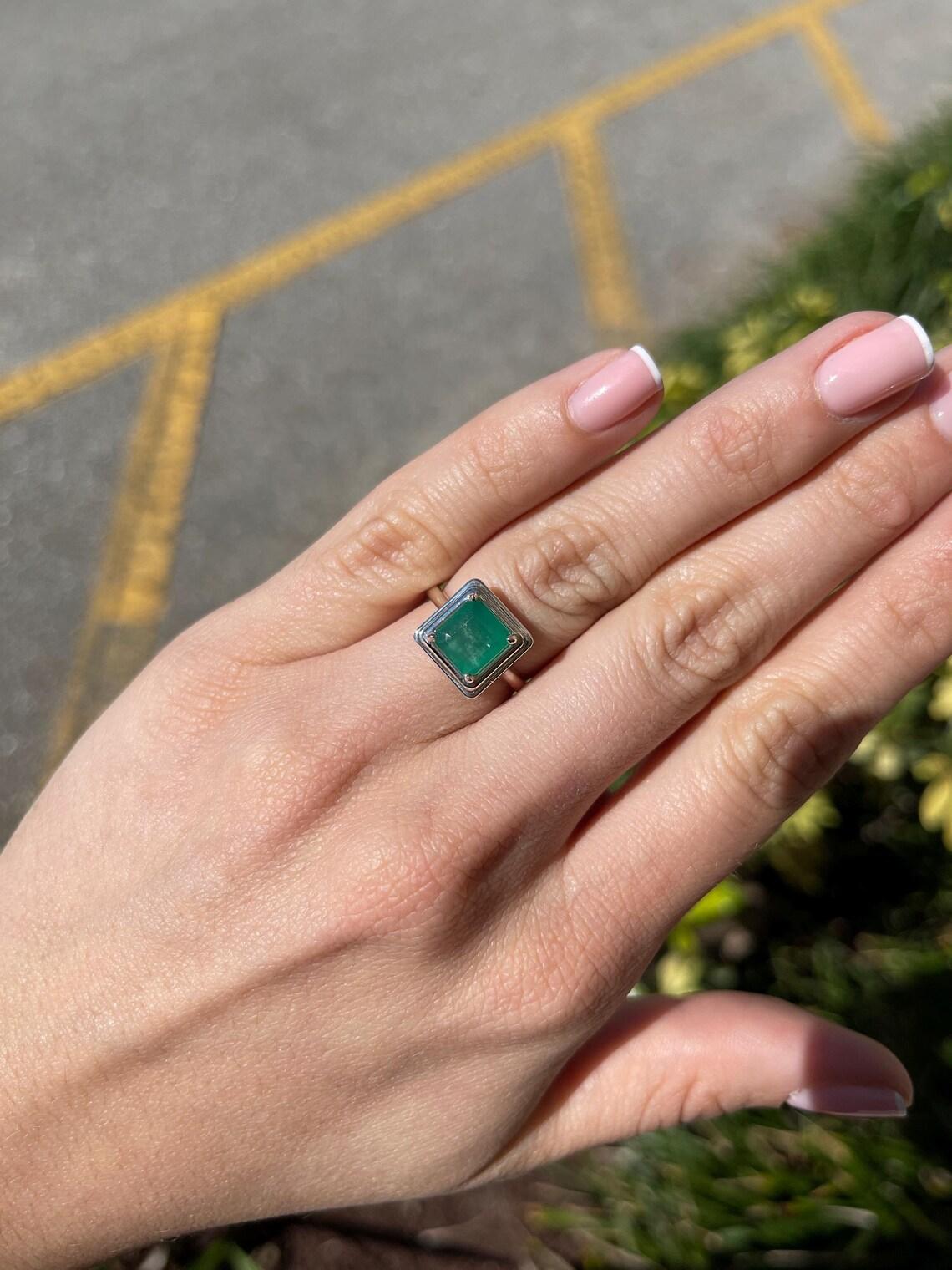 2,40ct Natural Asscher Cut Smaragd Solitär Ring in Sterling Silber für Damen oder Herren im Angebot